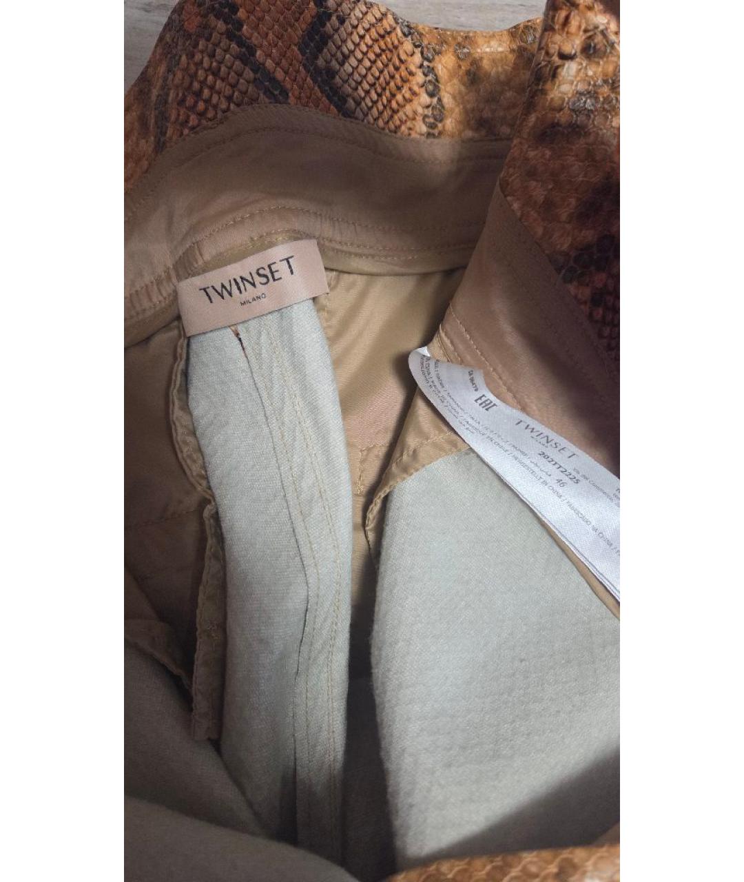 TWIN-SET Коричневые вискозные брюки узкие, фото 3