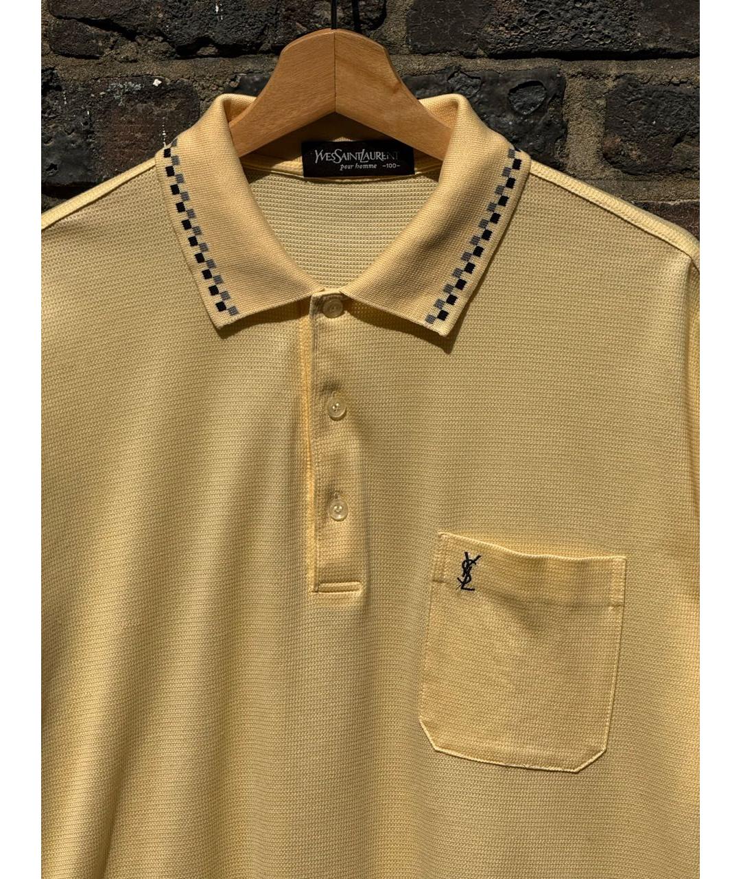 SAINT LAURENT Горчичное хлопковое поло с коротким рукавом, фото 3