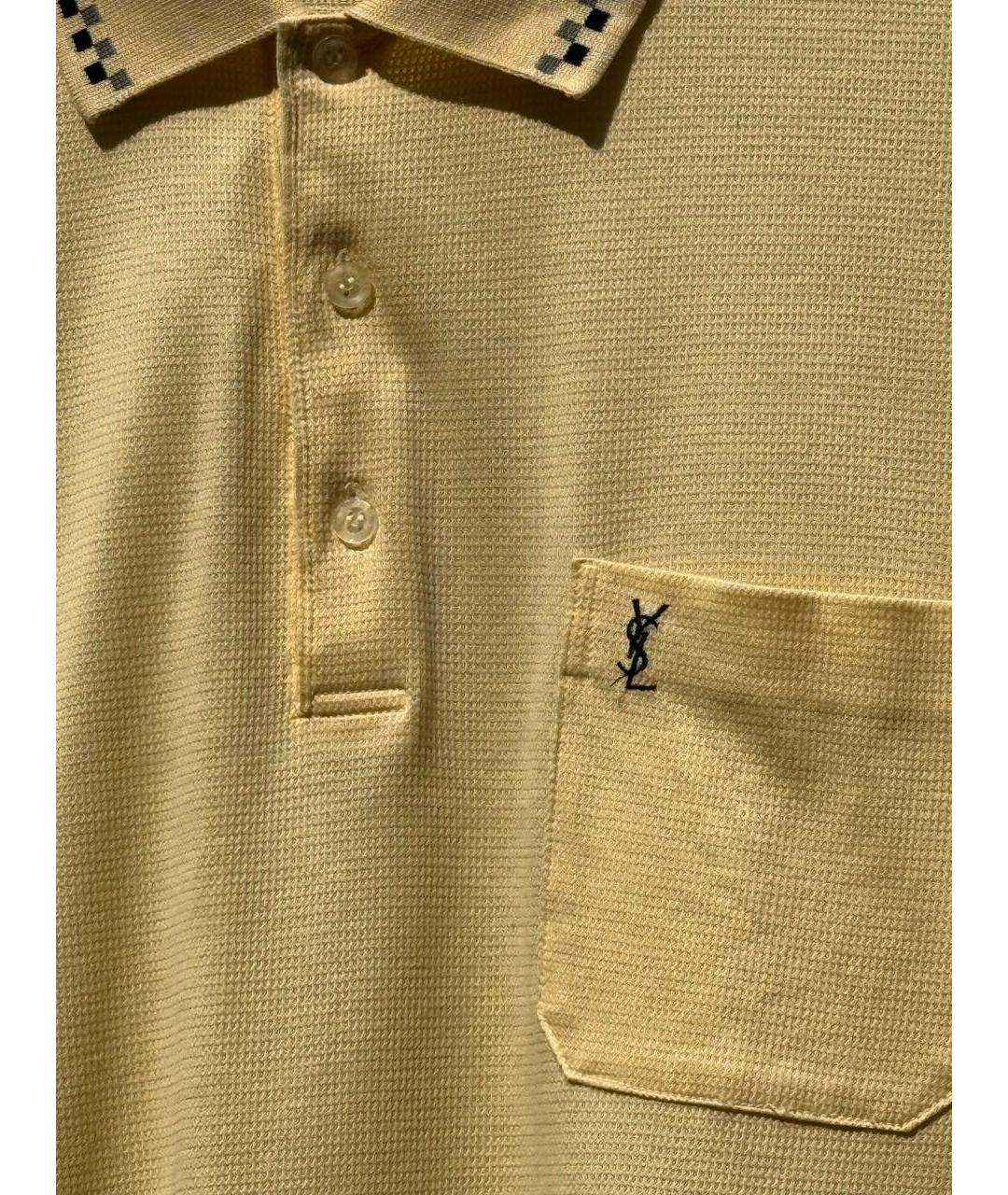 SAINT LAURENT Горчичное хлопковое поло с коротким рукавом, фото 4