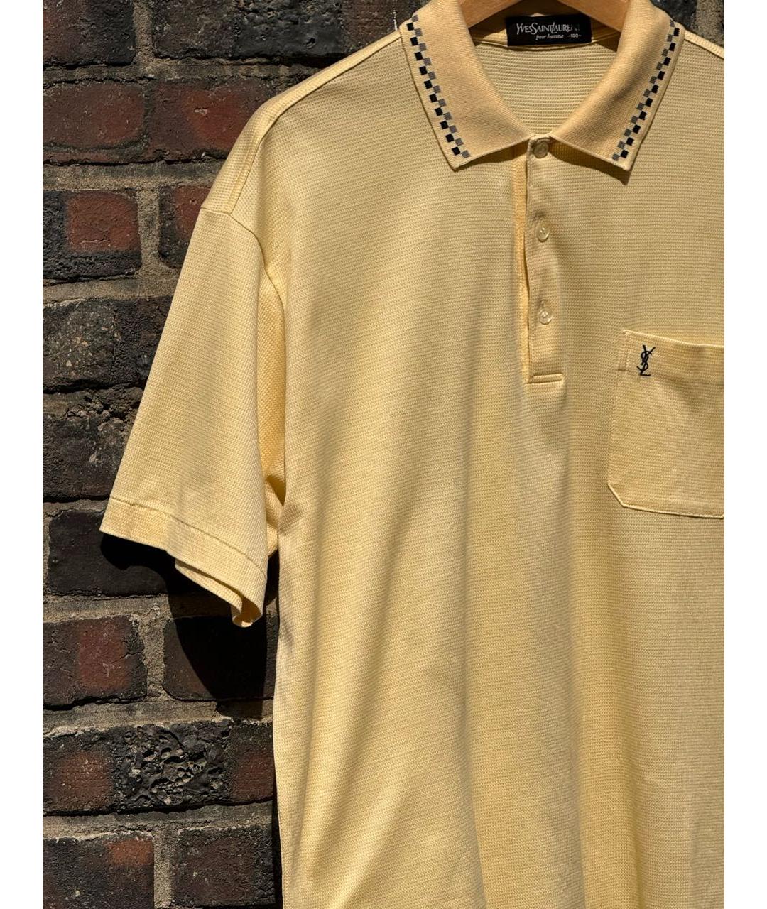 SAINT LAURENT Горчичное хлопковое поло с коротким рукавом, фото 5