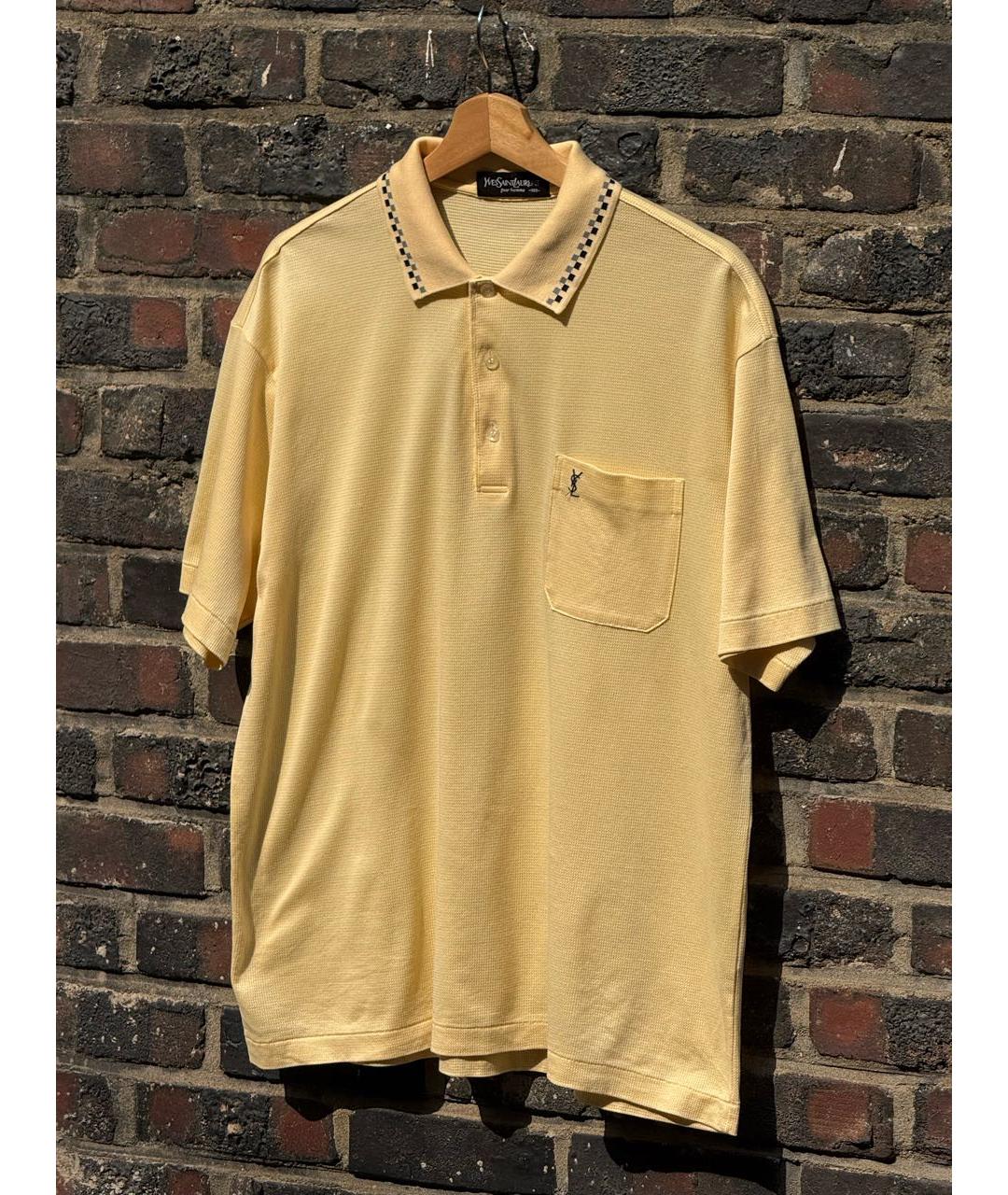 SAINT LAURENT Горчичное хлопковое поло с коротким рукавом, фото 2