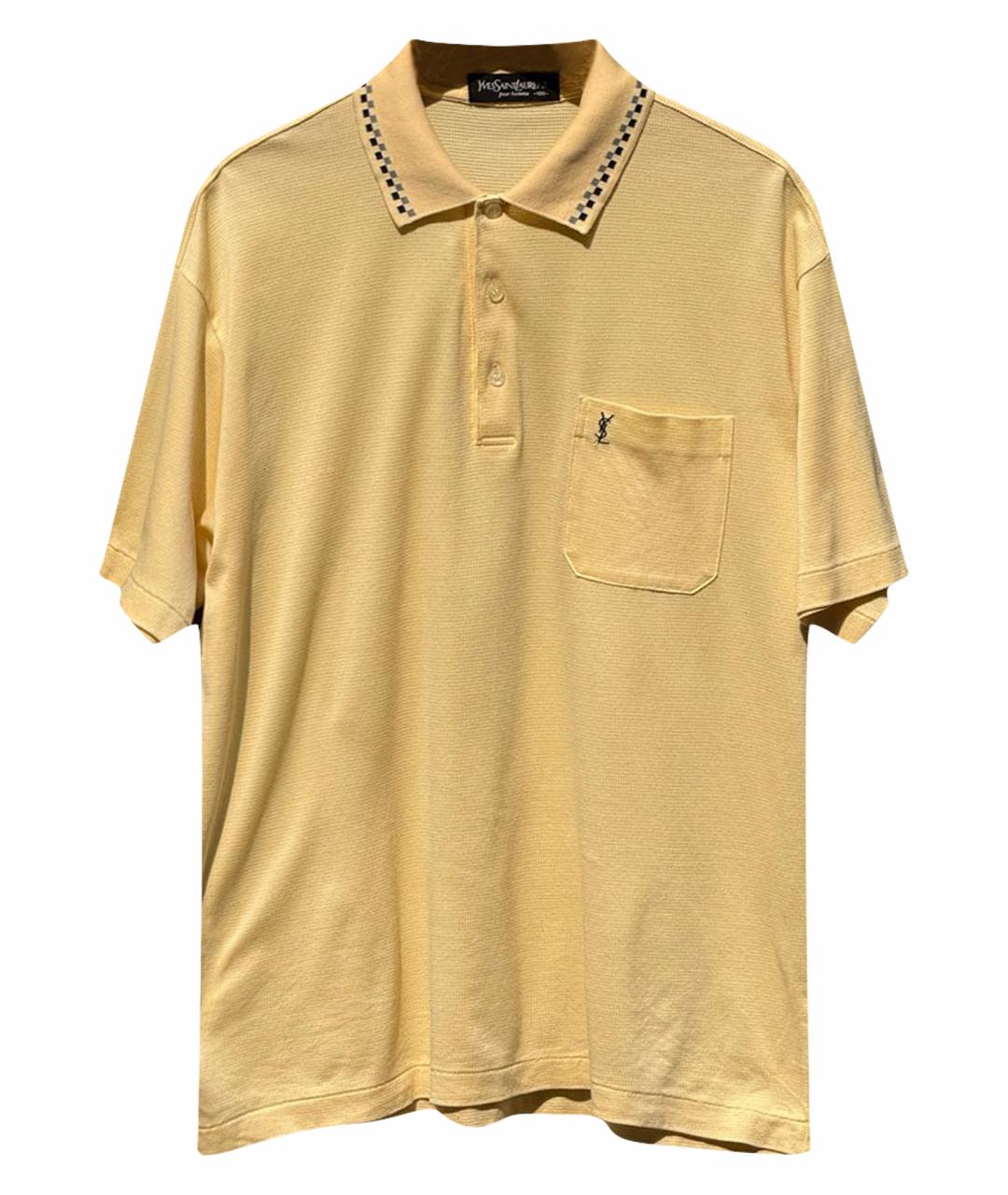 SAINT LAURENT Горчичное хлопковое поло с коротким рукавом, фото 1