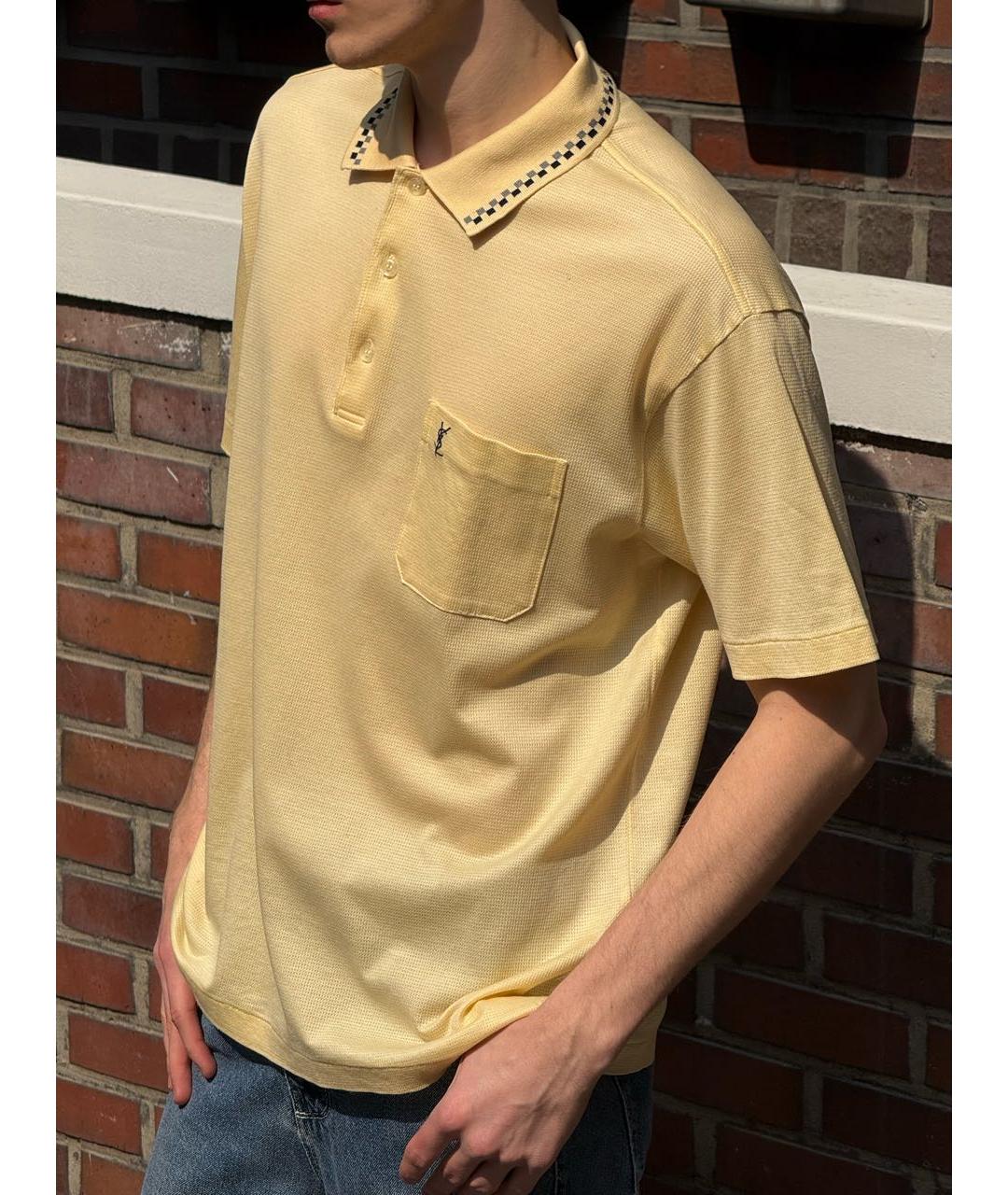 SAINT LAURENT Горчичное хлопковое поло с коротким рукавом, фото 8