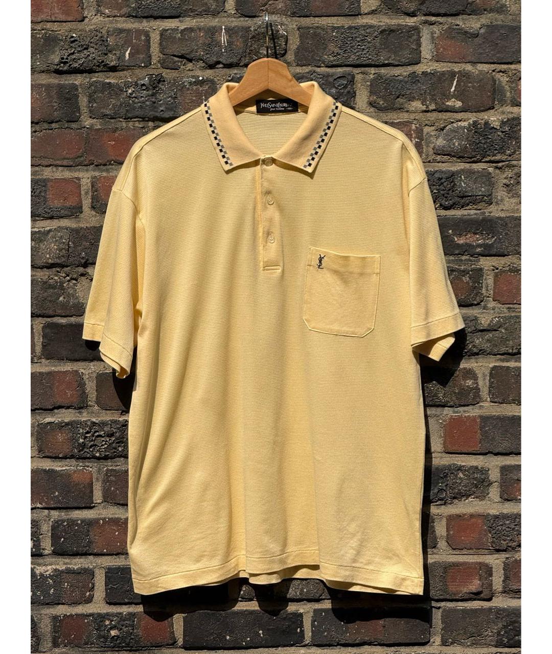 SAINT LAURENT Горчичное хлопковое поло с коротким рукавом, фото 9