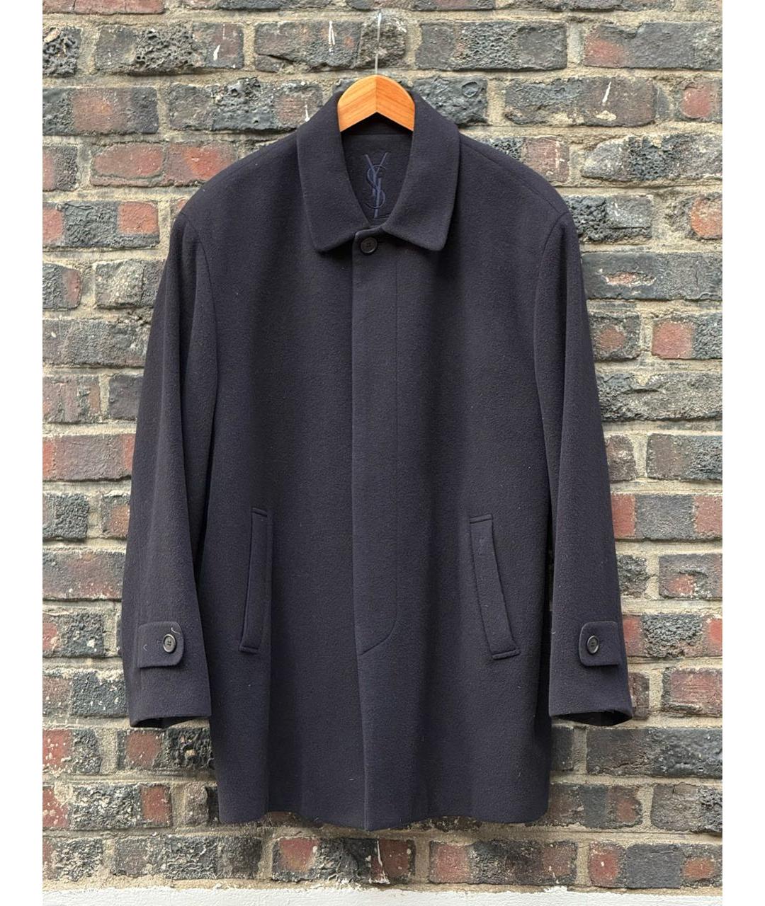 SAINT LAURENT Темно-синее шерстяное пальто, фото 9