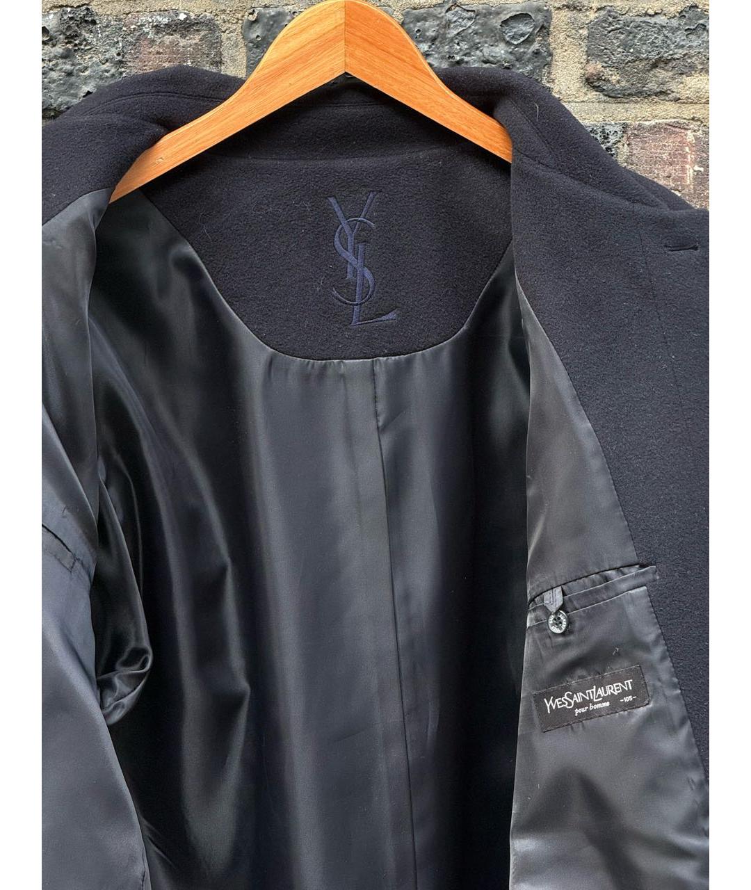 SAINT LAURENT Темно-синее шерстяное пальто, фото 8