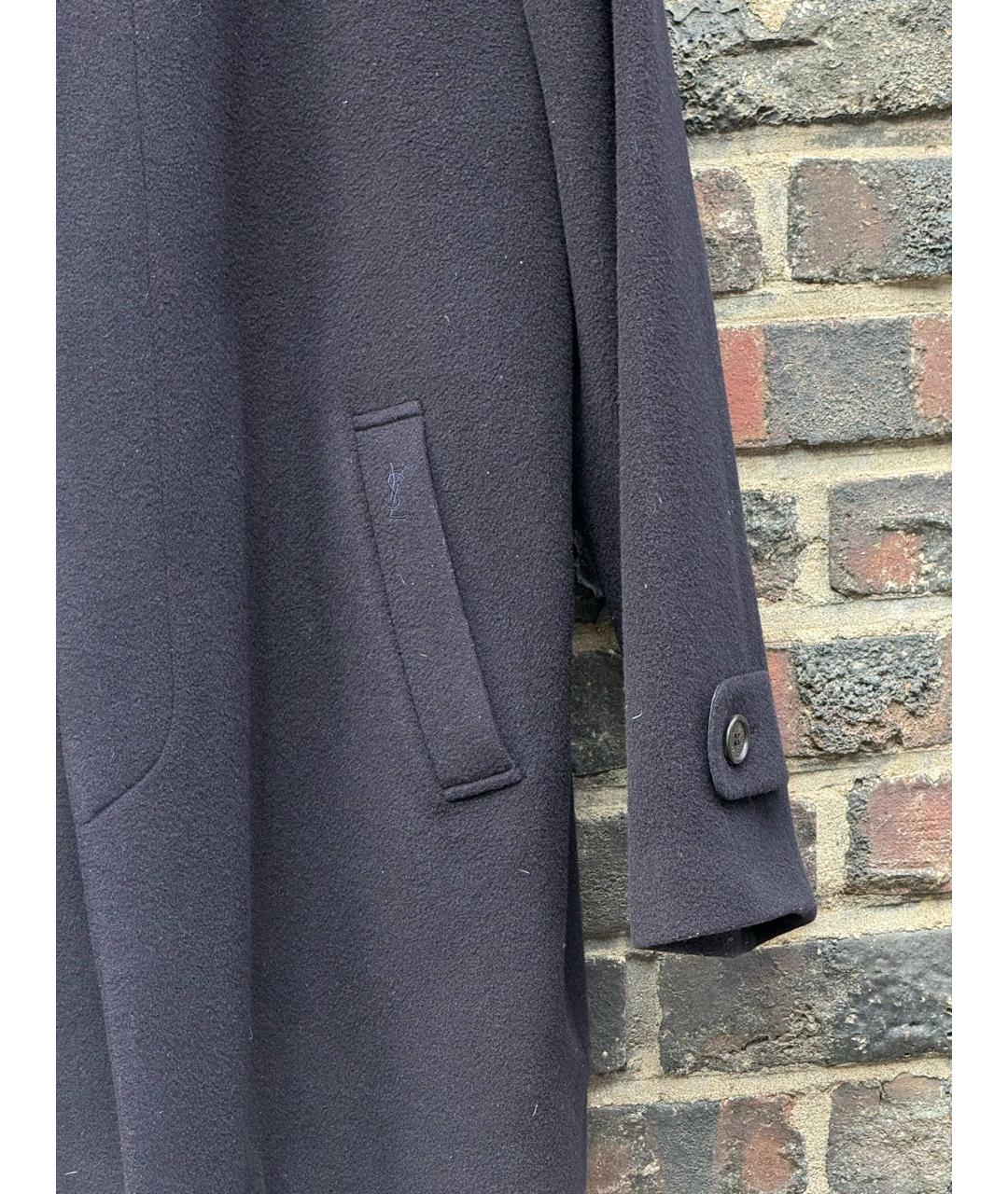 SAINT LAURENT Темно-синее шерстяное пальто, фото 3
