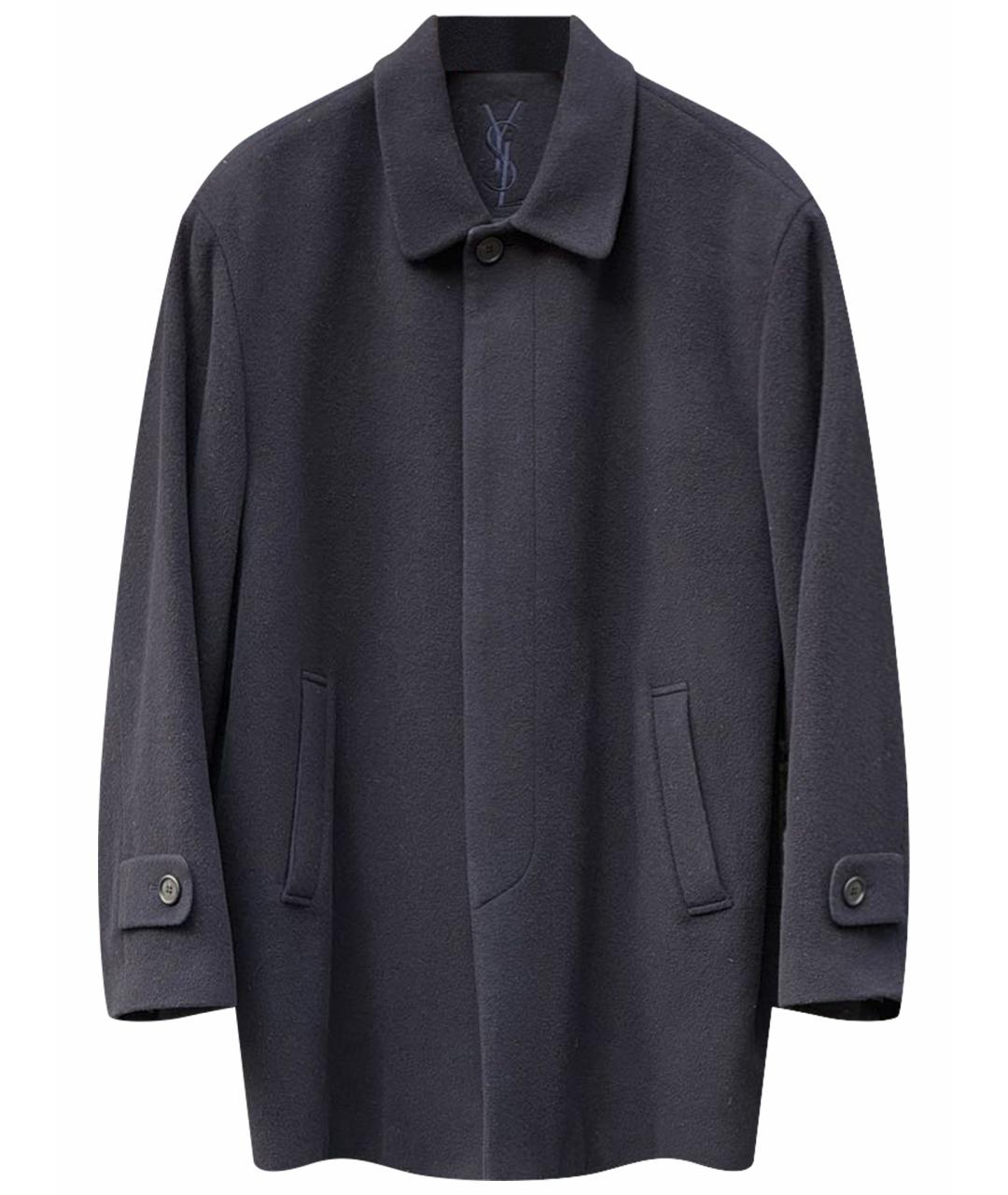 SAINT LAURENT Темно-синее шерстяное пальто, фото 1