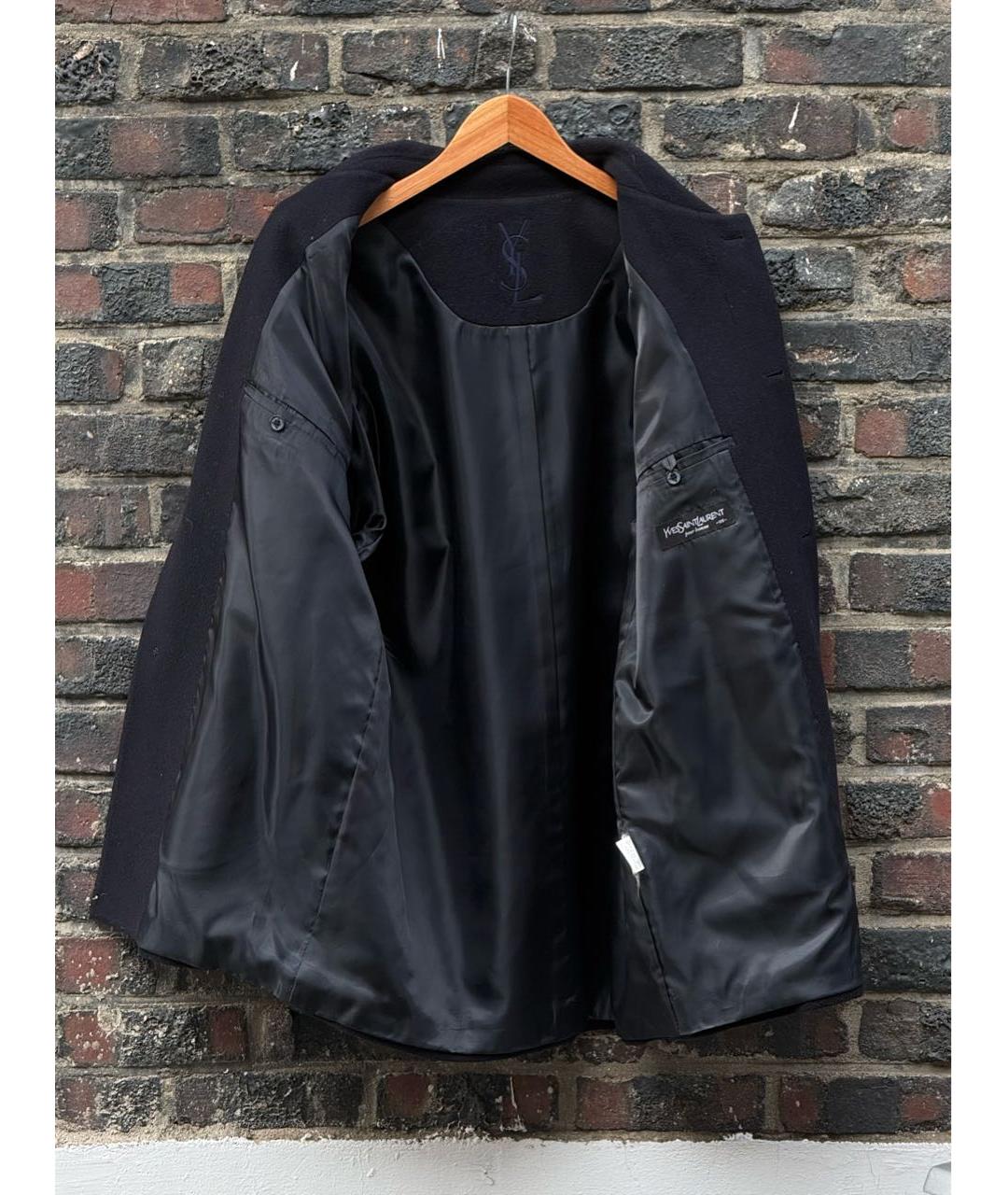 SAINT LAURENT Темно-синее шерстяное пальто, фото 7
