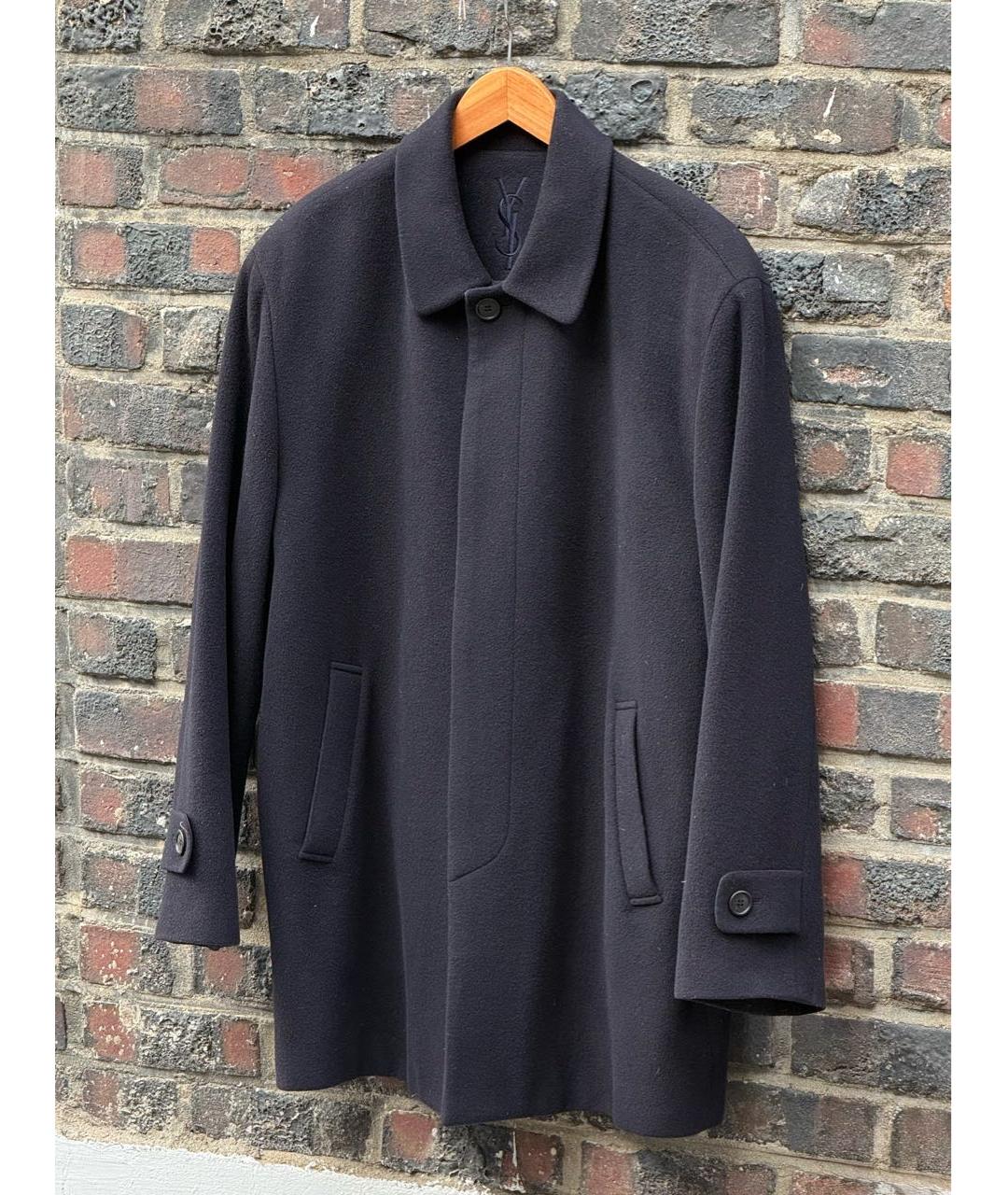 SAINT LAURENT Темно-синее шерстяное пальто, фото 4