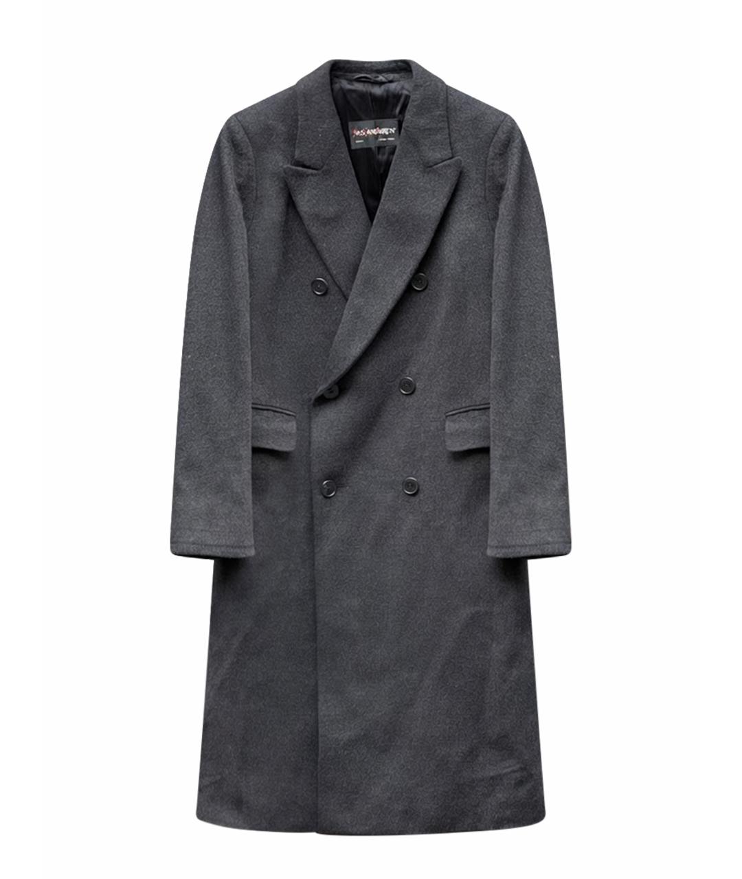 SAINT LAURENT Черное шерстяное пальто, фото 1