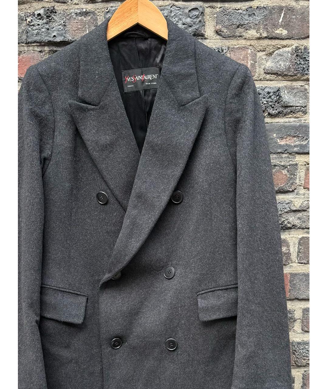 SAINT LAURENT Черное шерстяное пальто, фото 2