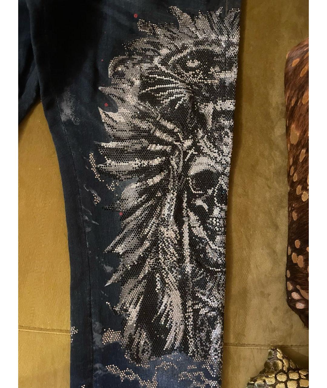 PHILIPP PLEIN Темно-синие хлопко-эластановые прямые джинсы, фото 3