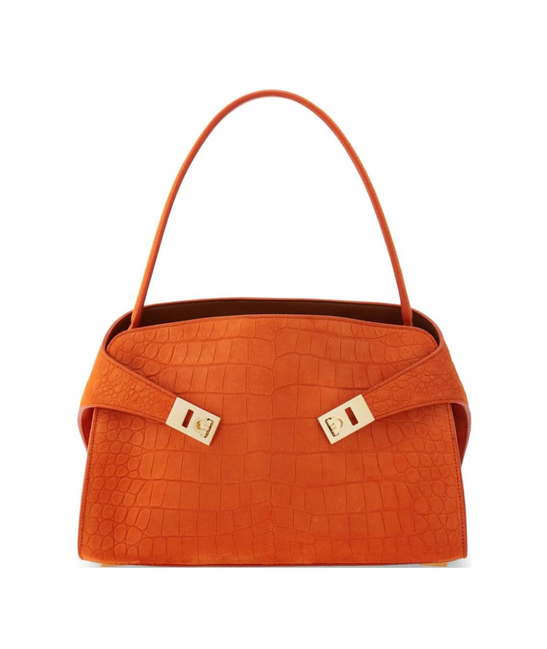 FERRAGAMO Оранжевая замшевая сумка с короткими ручками, фото 1