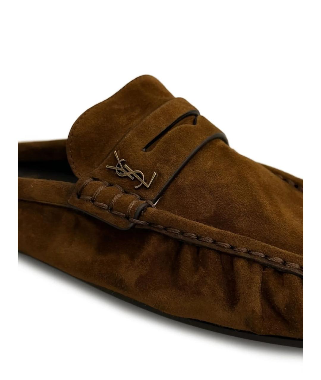 SAINT LAURENT Коричневые замшевые лоферы, фото 2