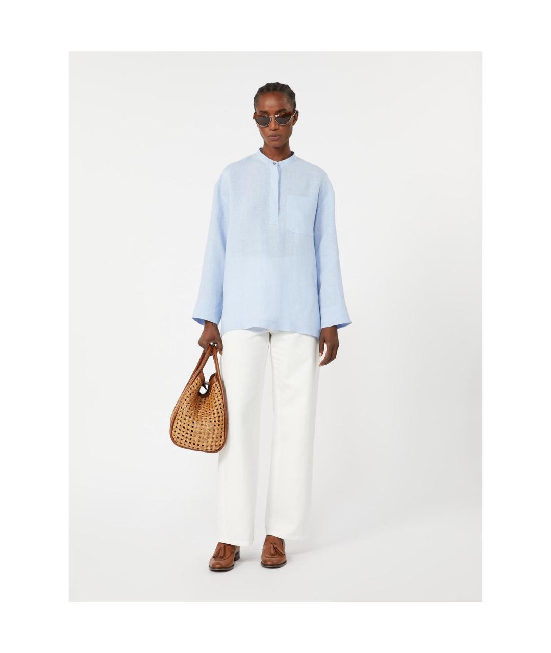 'S MAX MARA Синяя льняная рубашка, фото 5