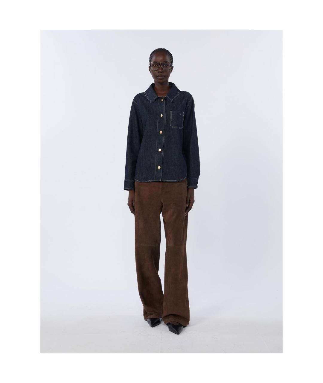 'S MAX MARA Коричневые кожаные прямые брюки, фото 4