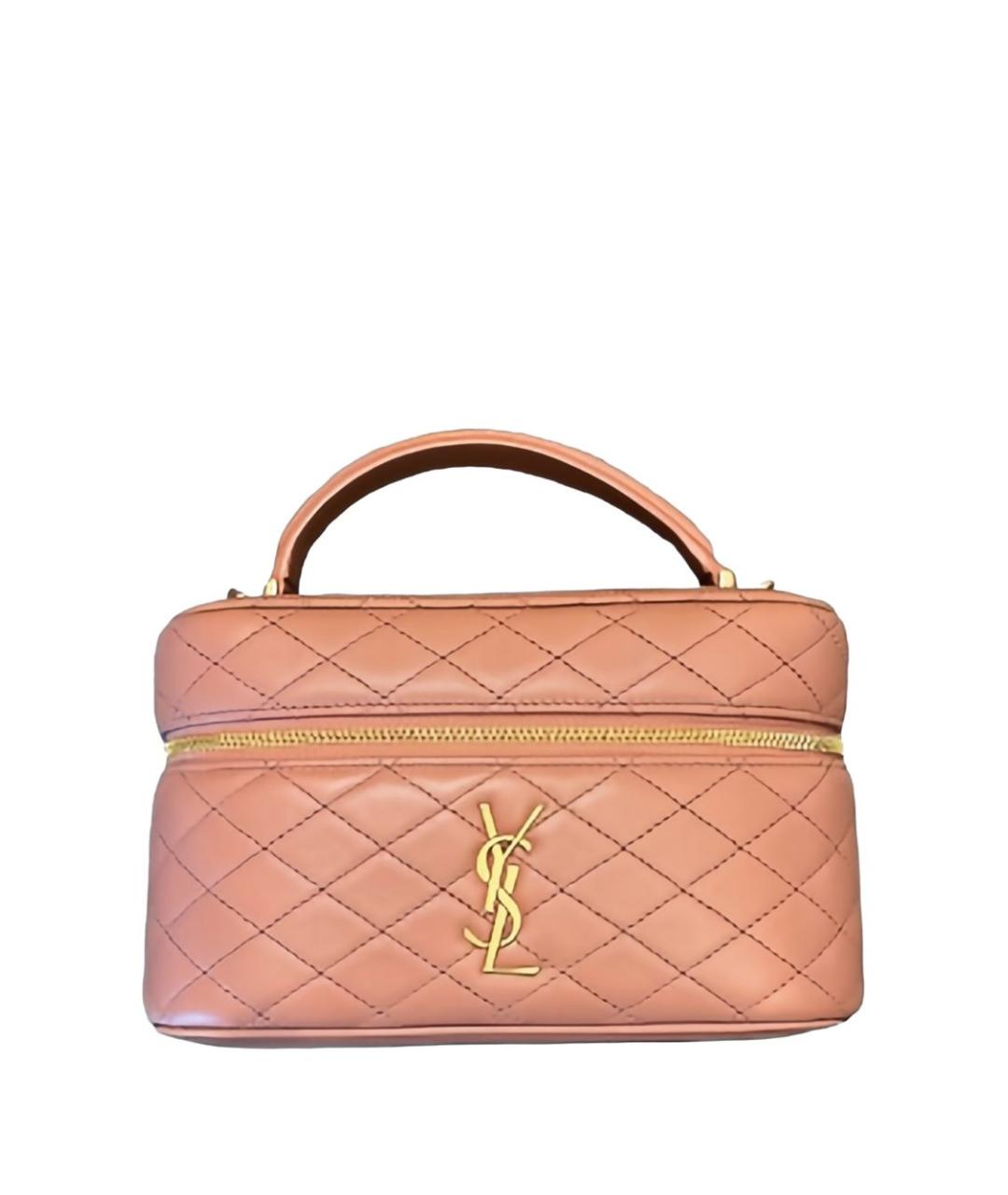 SAINT LAURENT Розовая кожаная сумка с короткими ручками, фото 4