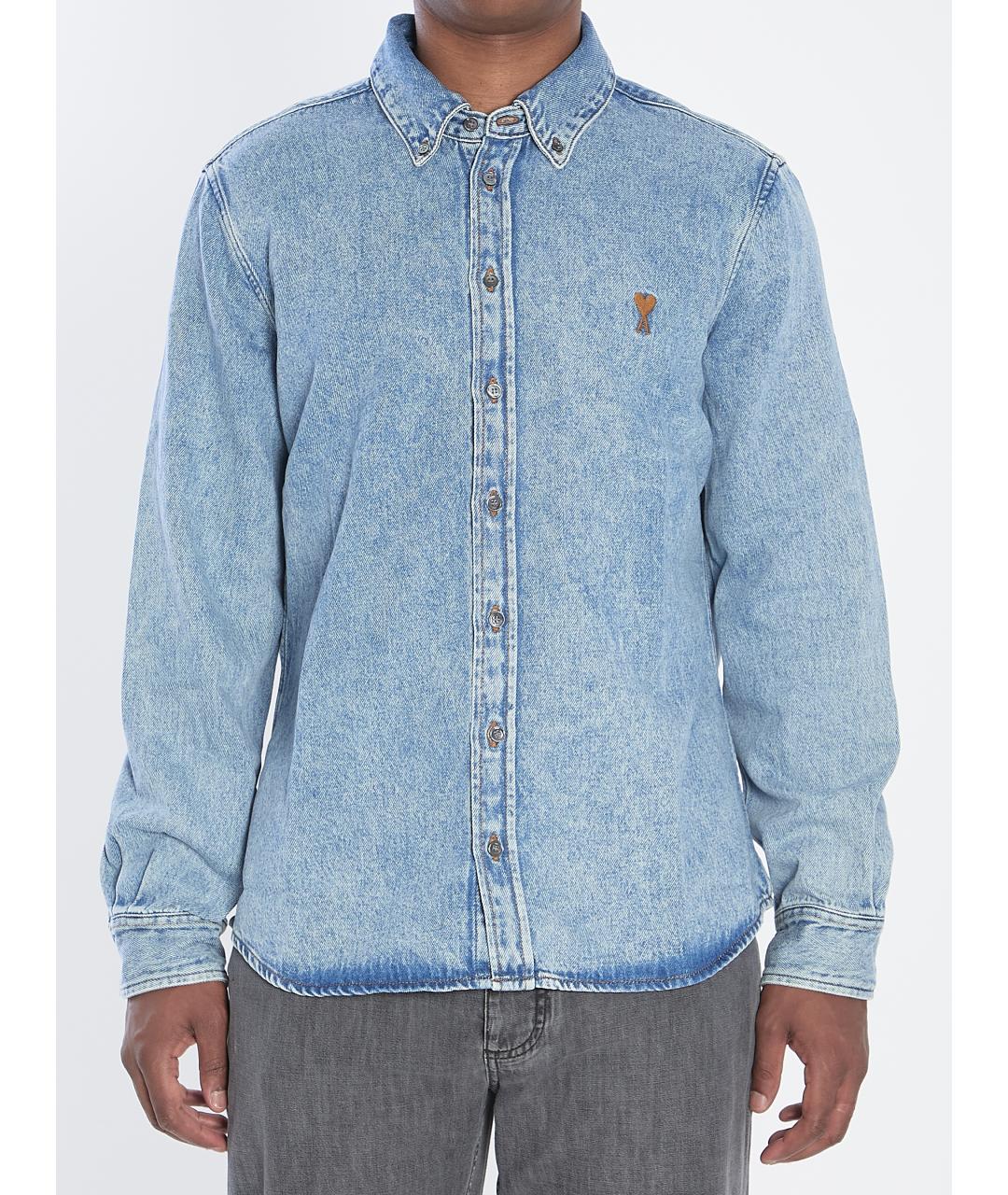 Ami Paris Синяя хлопковая кэжуал рубашка, фото 4