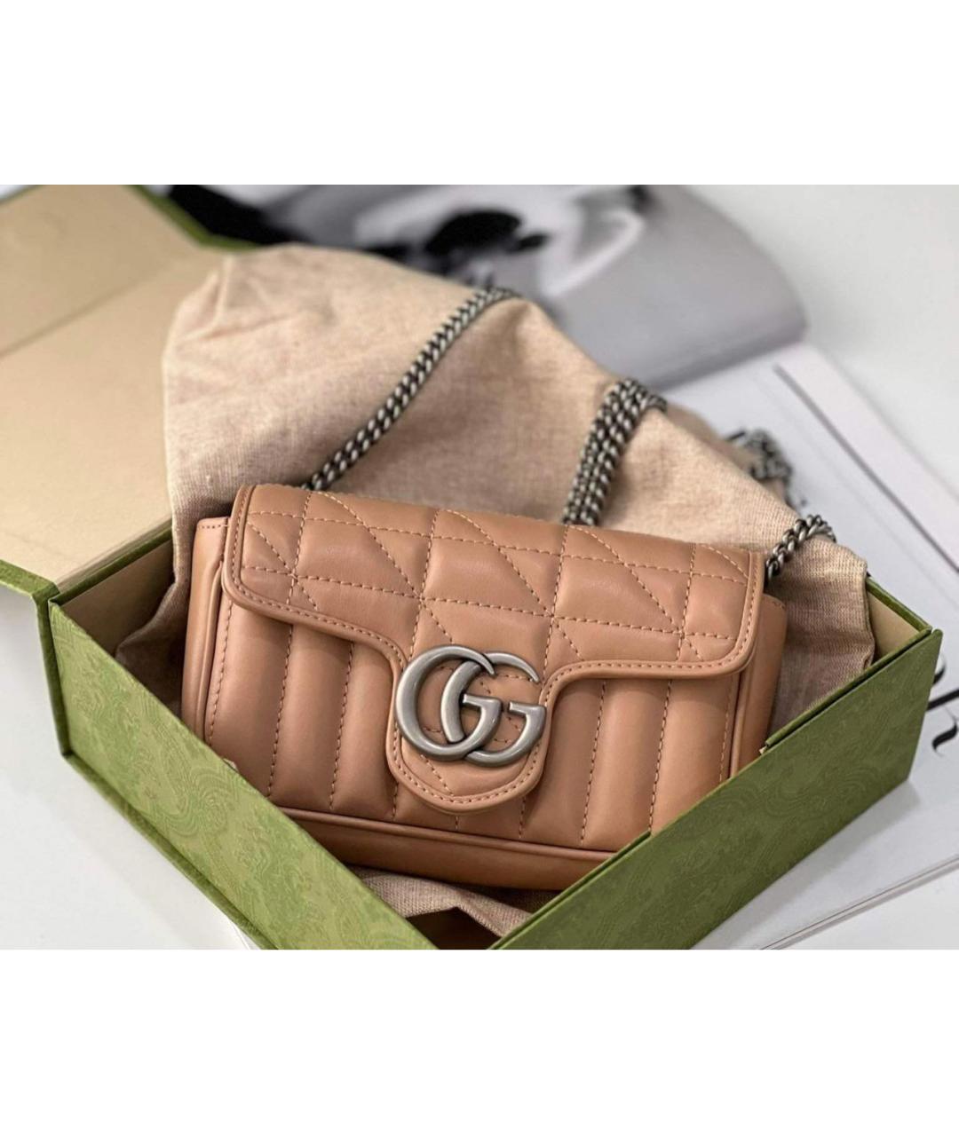 GUCCI Бежевая кожаная сумка через плечо, фото 2