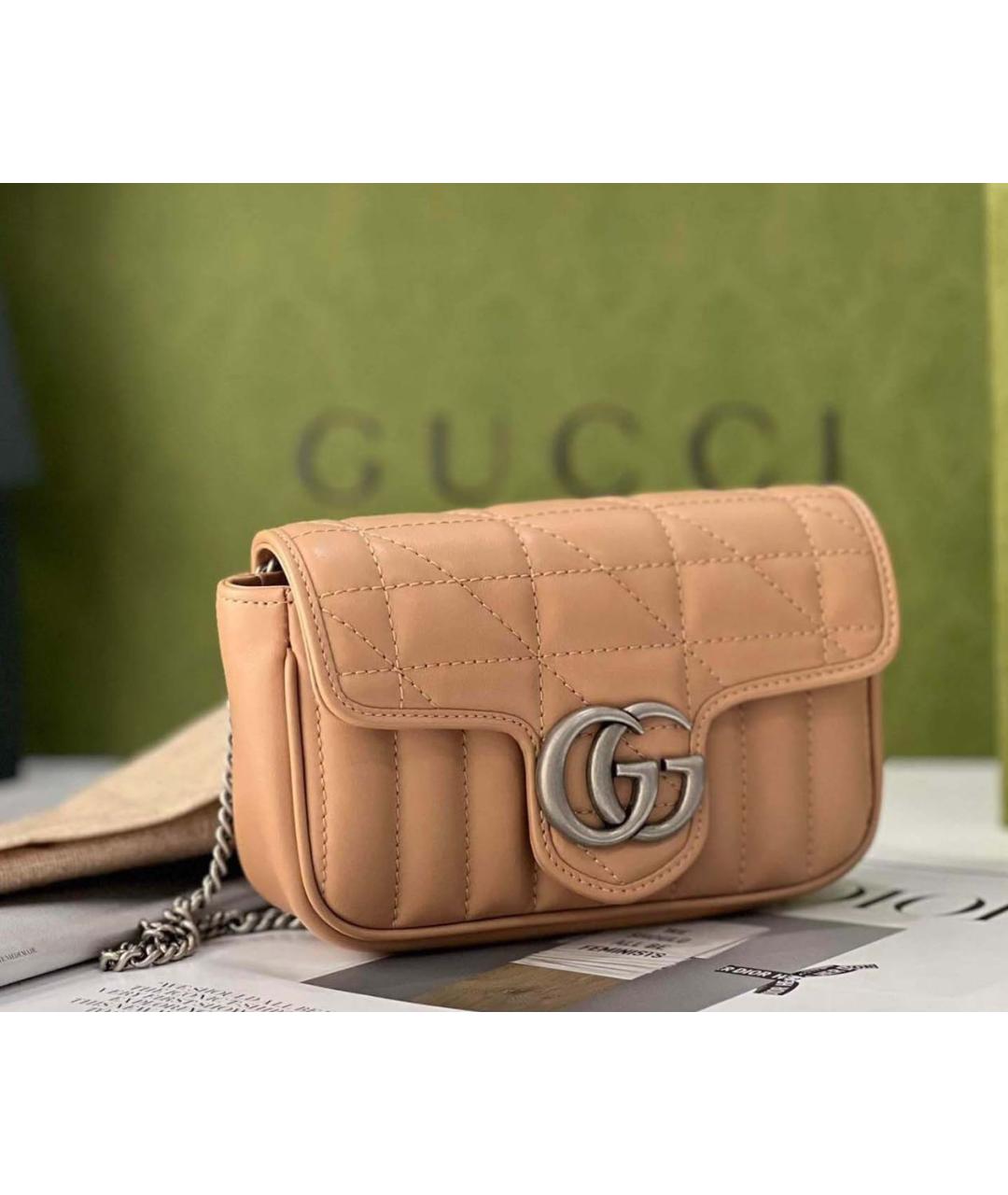 GUCCI Бежевая кожаная сумка через плечо, фото 3