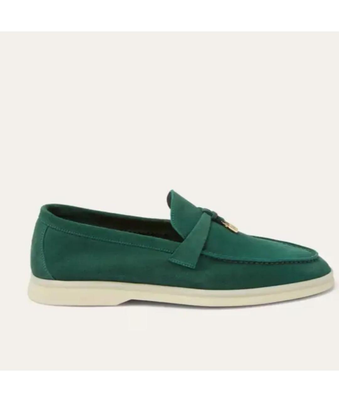 LORO PIANA Зеленые замшевые лоферы, фото 5