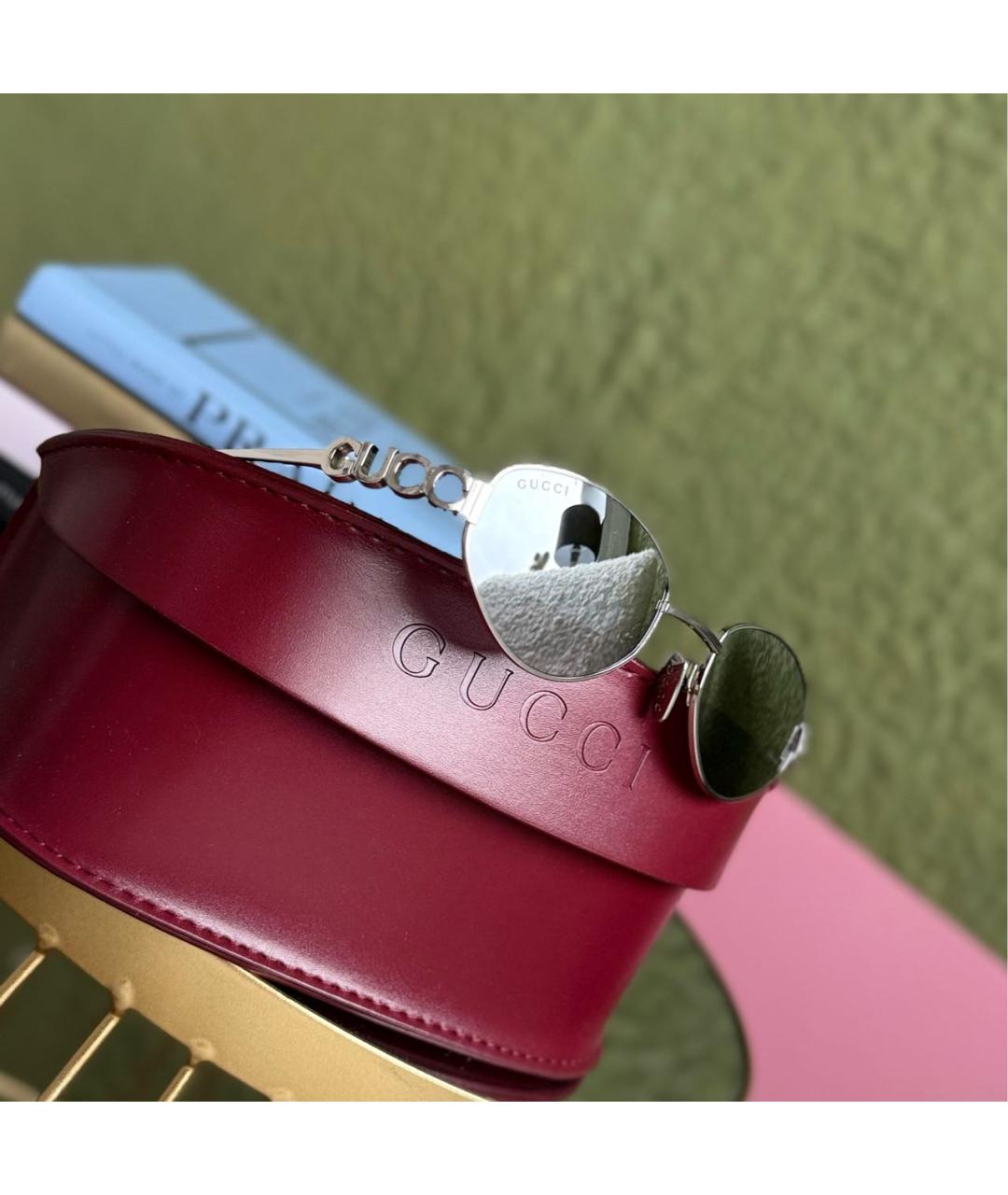 GUCCI Серебряные металлические солнцезащитные очки, фото 2