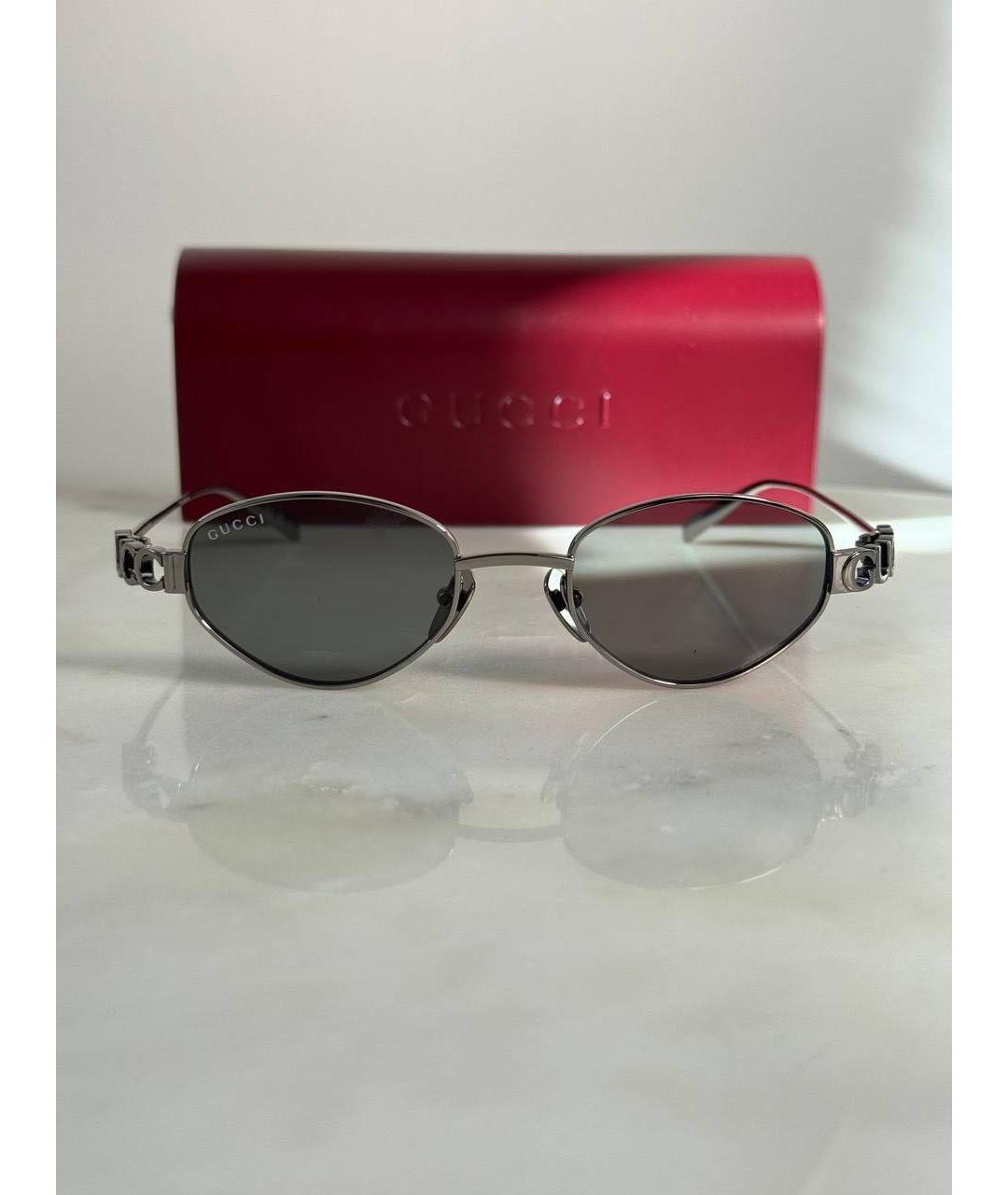 GUCCI Серебряные металлические солнцезащитные очки, фото 4