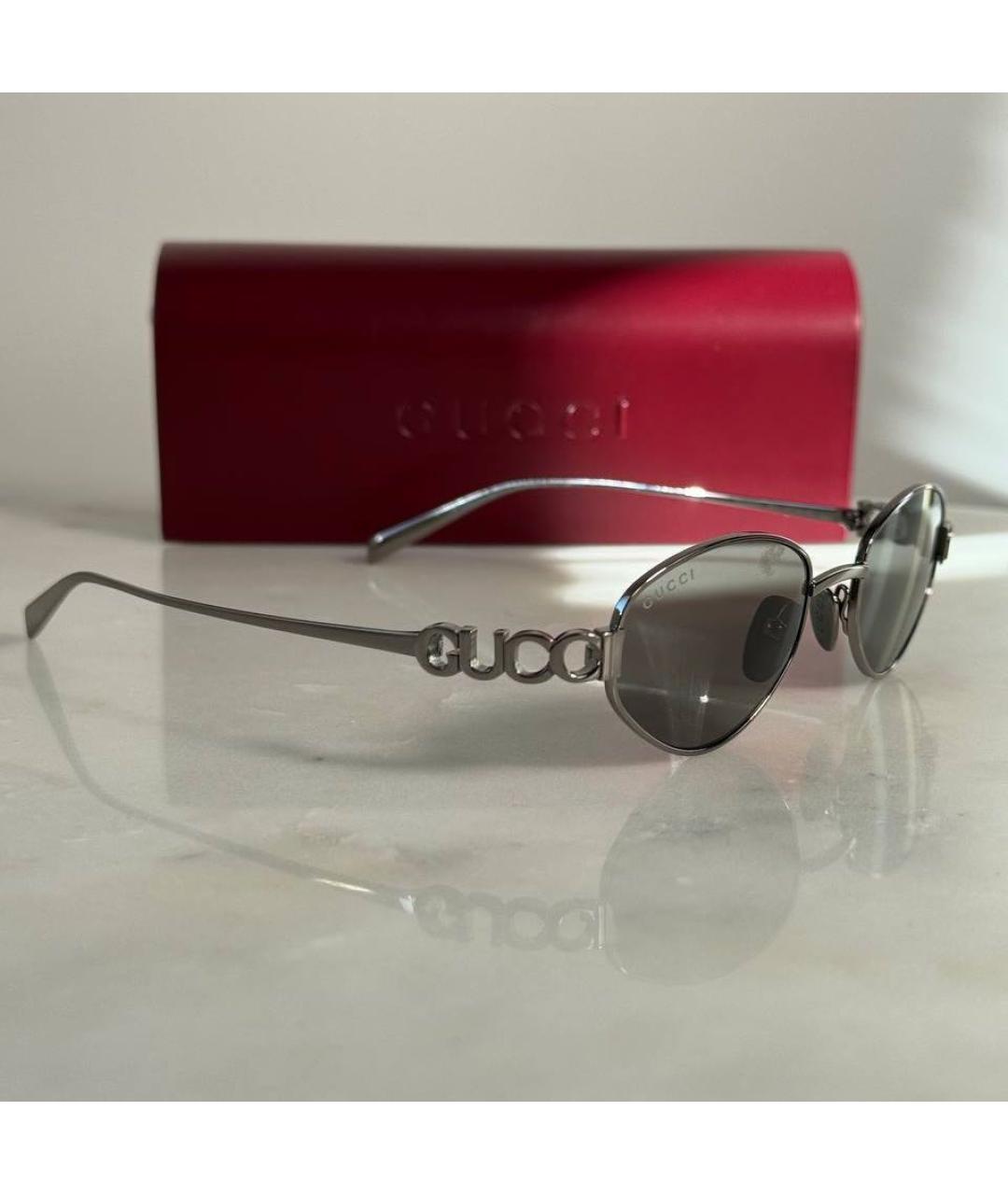 GUCCI Серебряные металлические солнцезащитные очки, фото 3