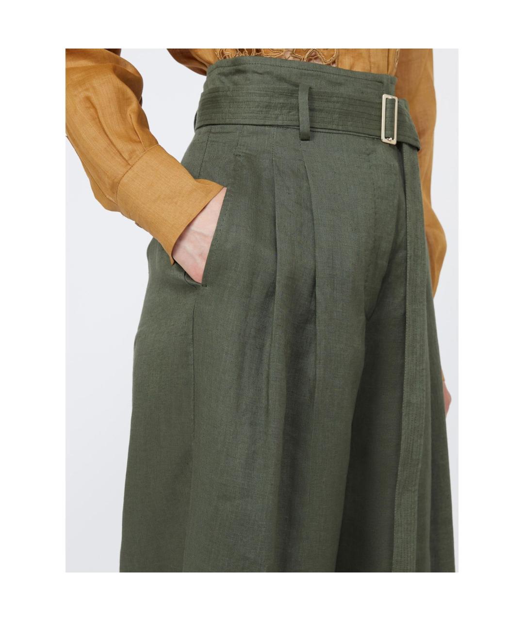 MAX MARA STUDIO Хаки льняные прямые брюки, фото 3