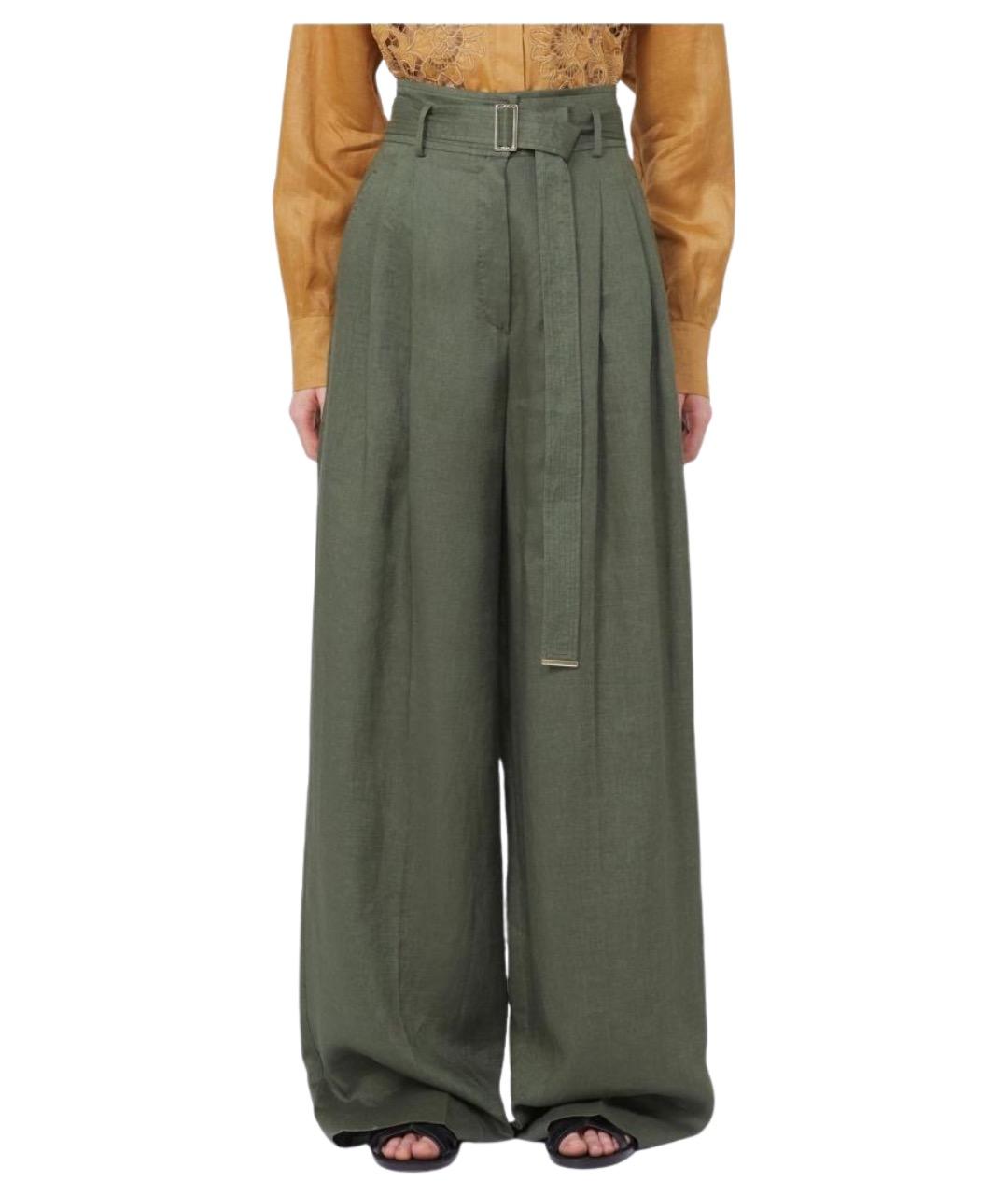 MAX MARA STUDIO Хаки льняные прямые брюки, фото 1