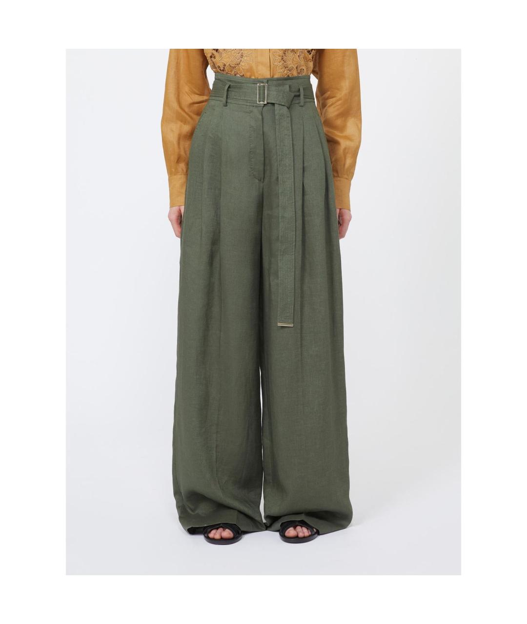 MAX MARA STUDIO Хаки льняные прямые брюки, фото 4