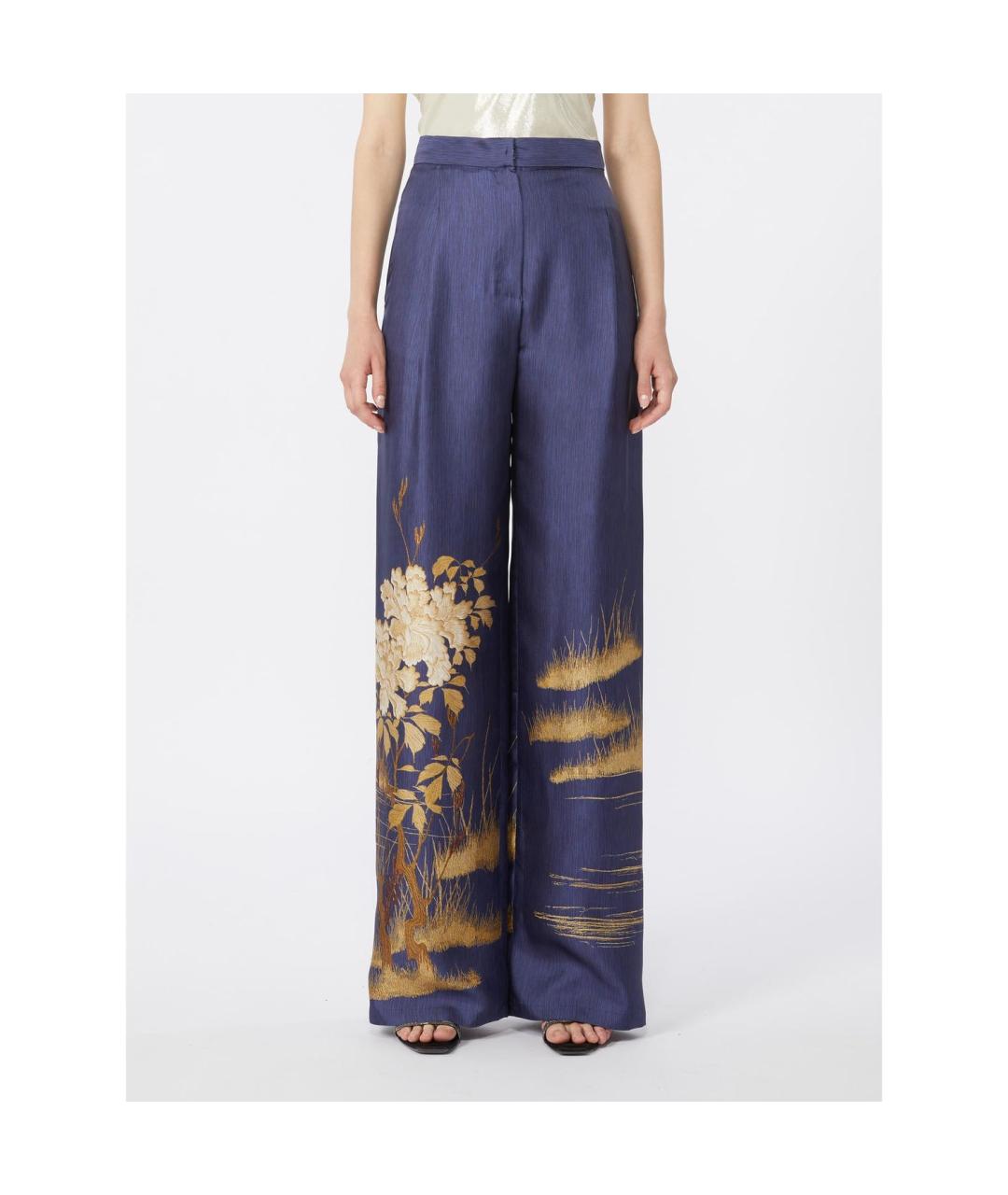 MAX MARA STUDIO Темно-синие шелковые прямые брюки, фото 4