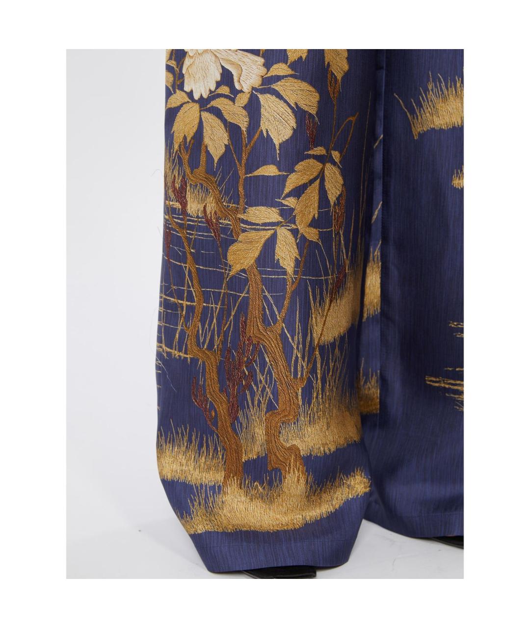 MAX MARA STUDIO Темно-синие шелковые прямые брюки, фото 3