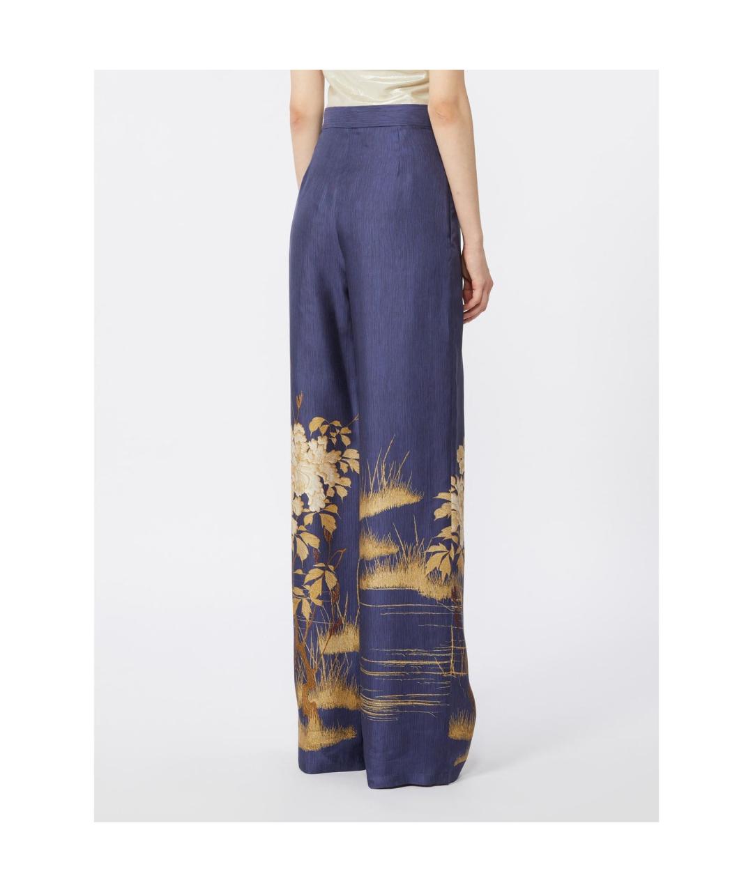 MAX MARA STUDIO Темно-синие шелковые прямые брюки, фото 2