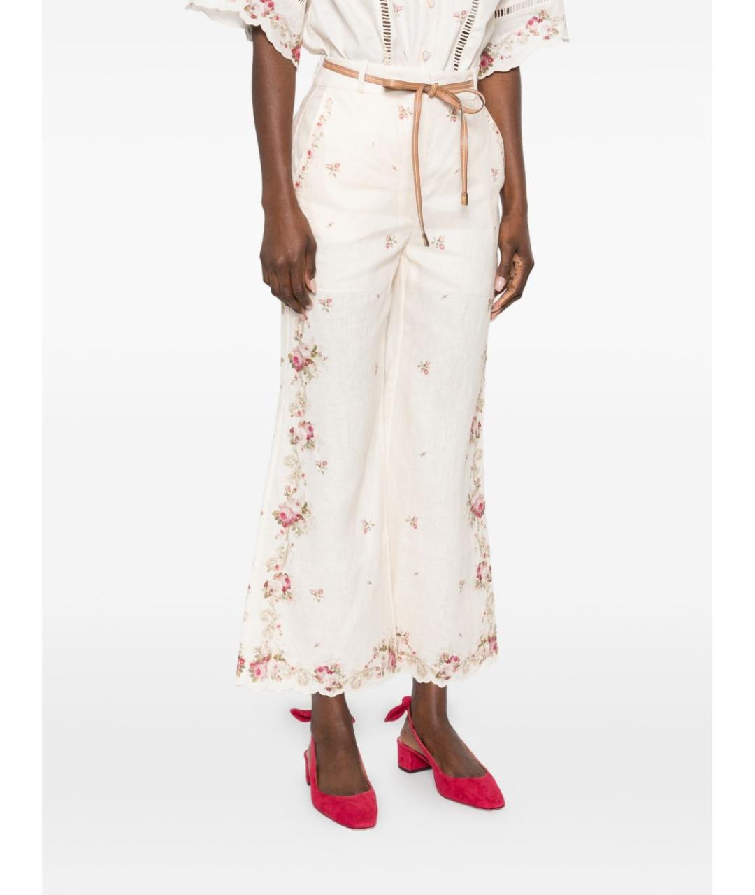 ZIMMERMANN Бежевые льняные прямые брюки, фото 4