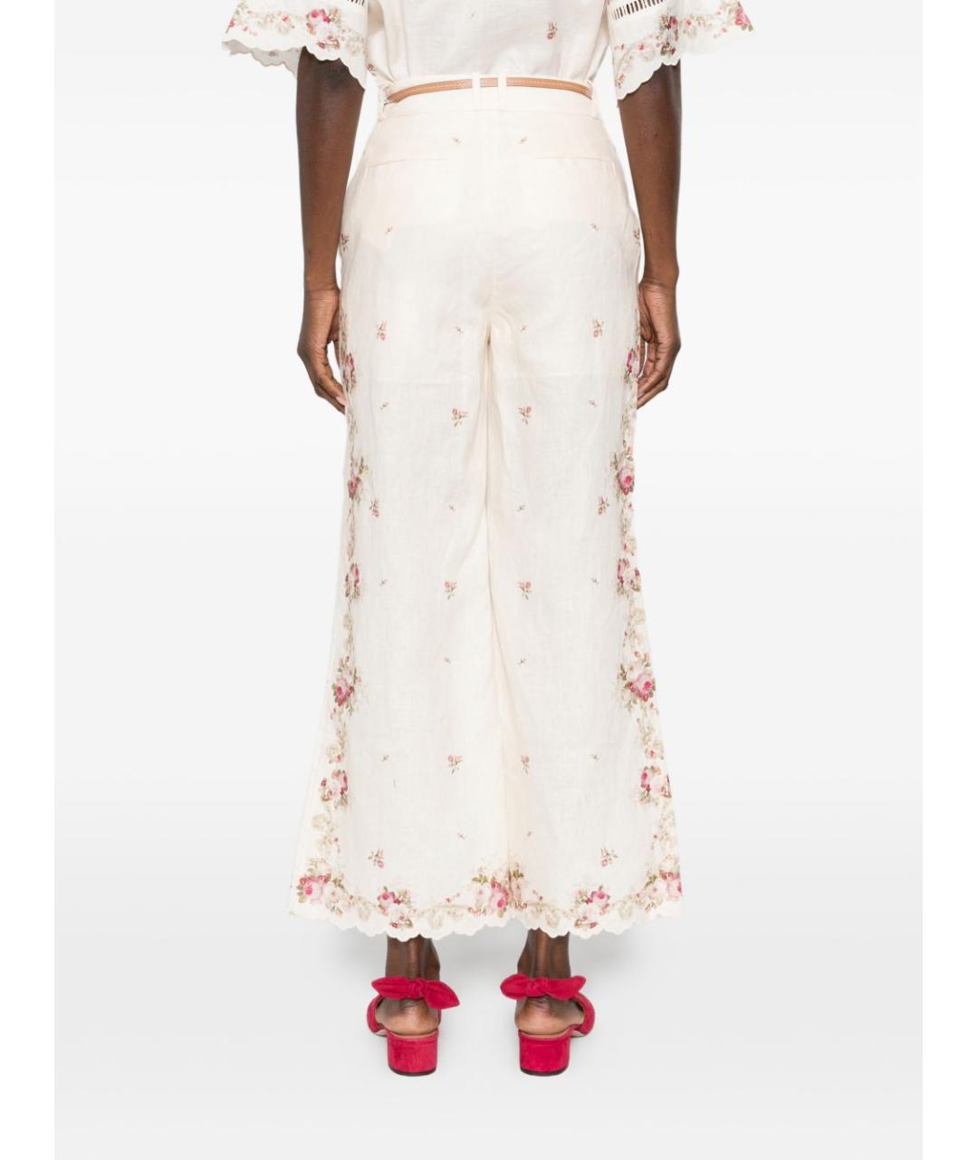 ZIMMERMANN Бежевые льняные прямые брюки, фото 5