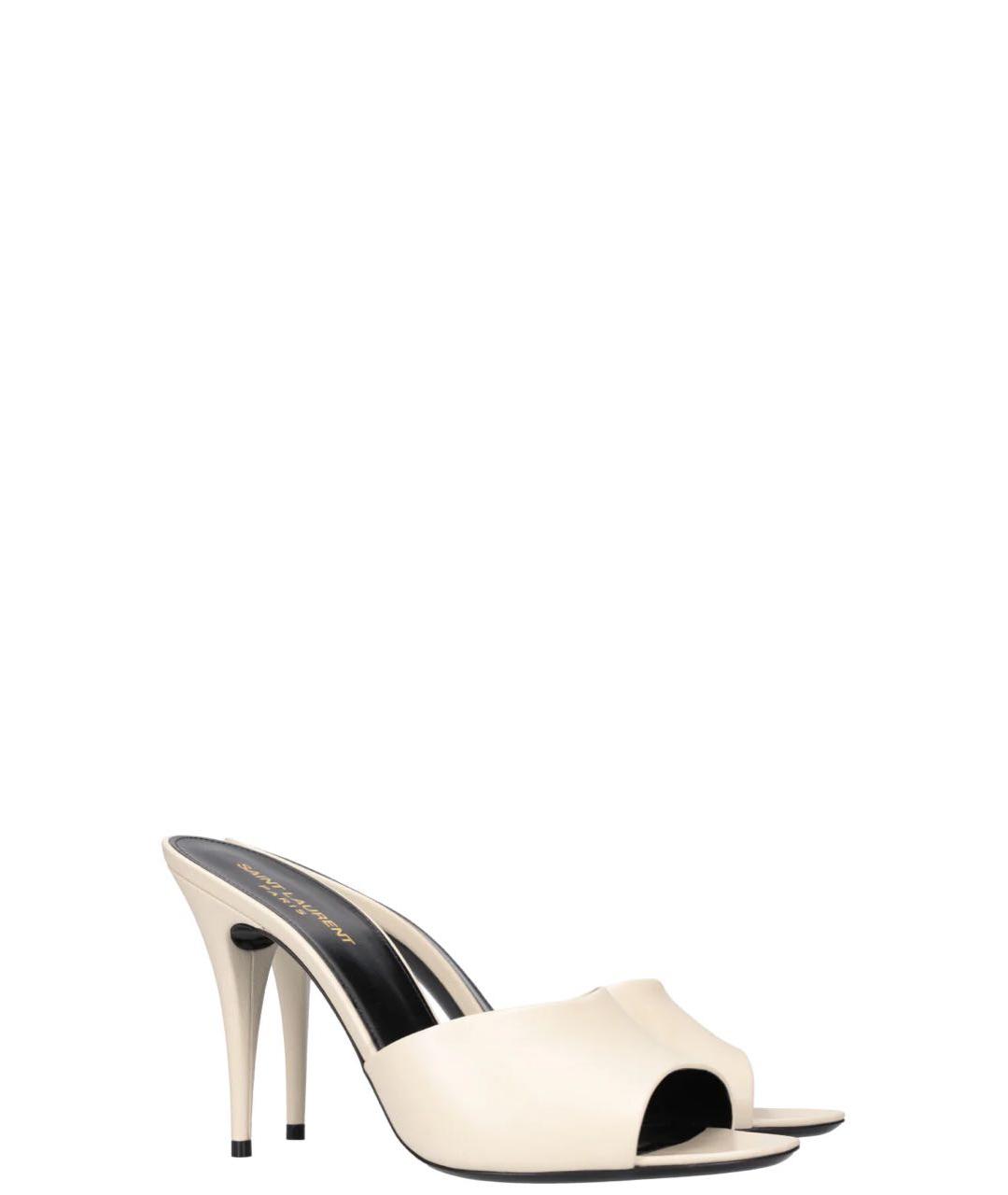 SAINT LAURENT Белые кожаные мюли, фото 6