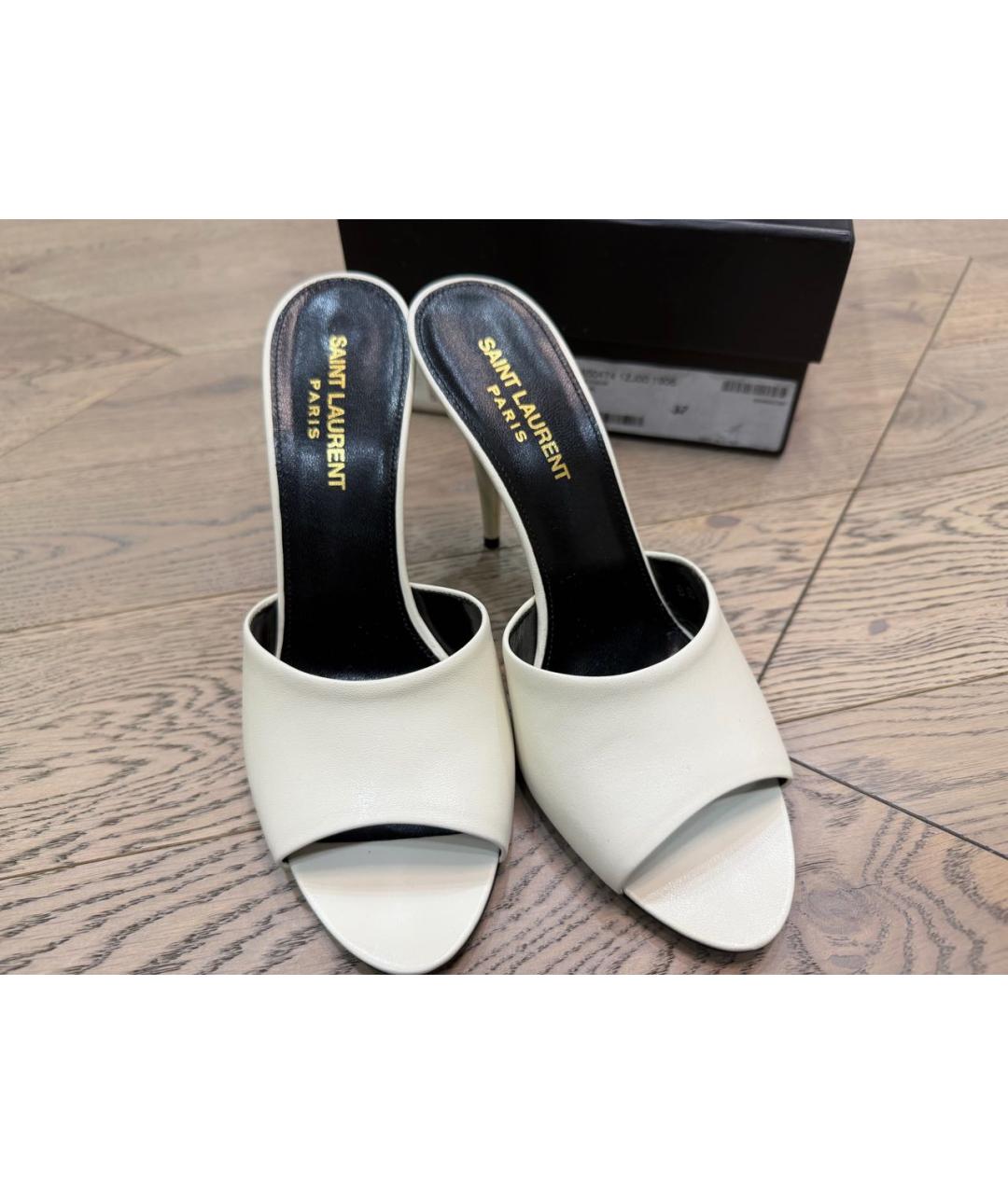 SAINT LAURENT Белые кожаные мюли, фото 2
