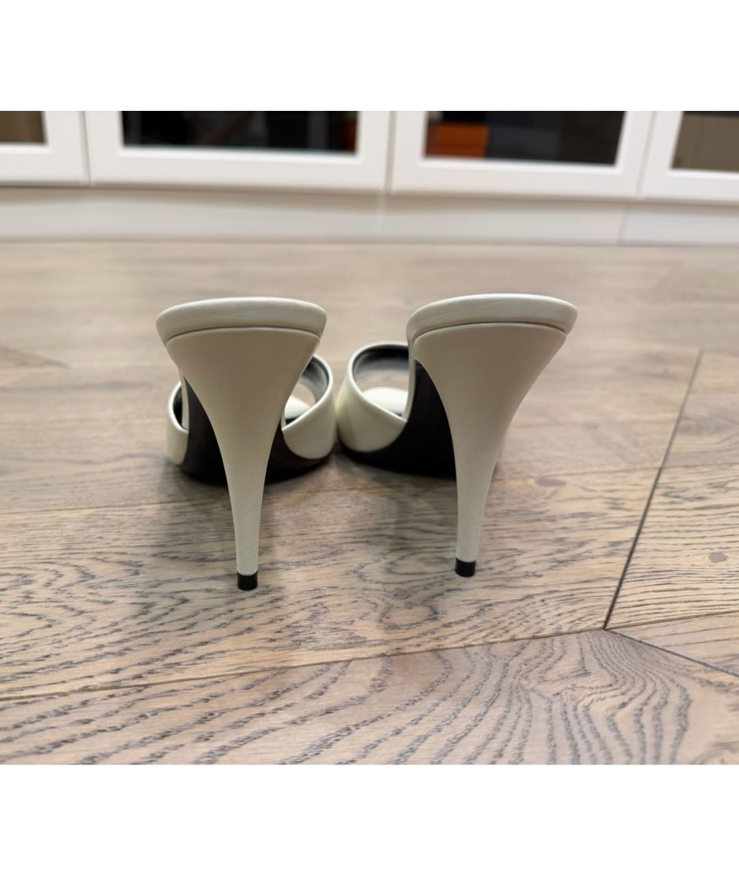 SAINT LAURENT Белые кожаные мюли, фото 3