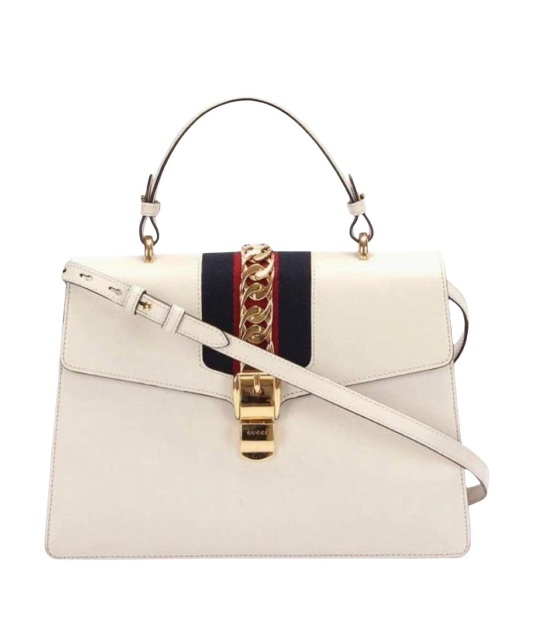 GUCCI Белая кожаная сумка с короткими ручками, фото 1