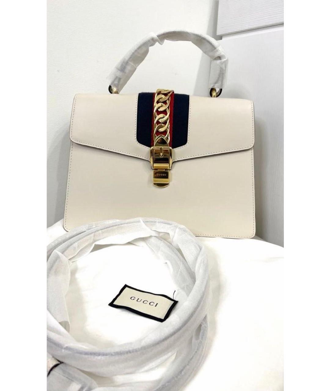 GUCCI Белая кожаная сумка с короткими ручками, фото 2