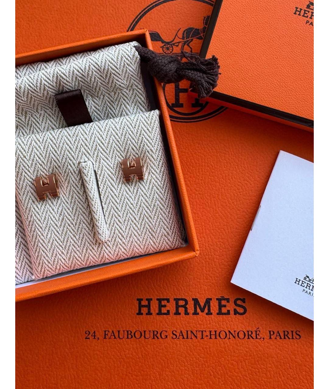 HERMES Коричневые металлические серьги, фото 2