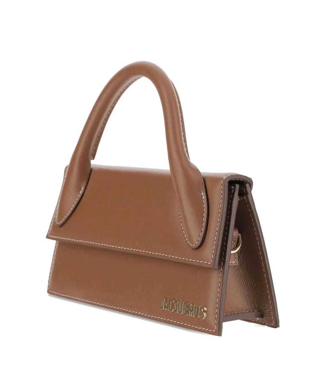 JACQUEMUS Коричневая кожаная сумка с короткими ручками, фото 2
