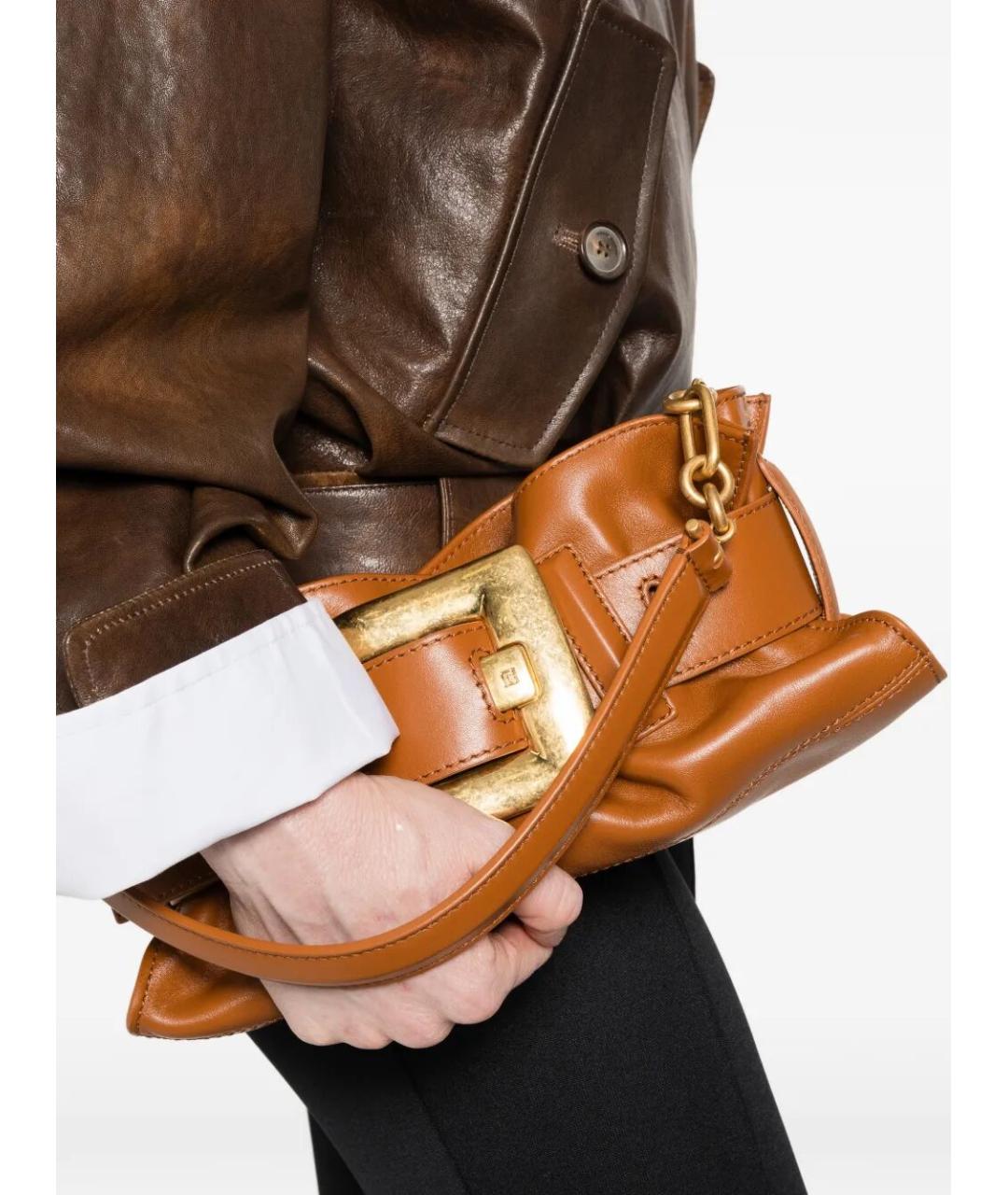 BALMAIN Коричневая кожаная сумка с короткими ручками, фото 2