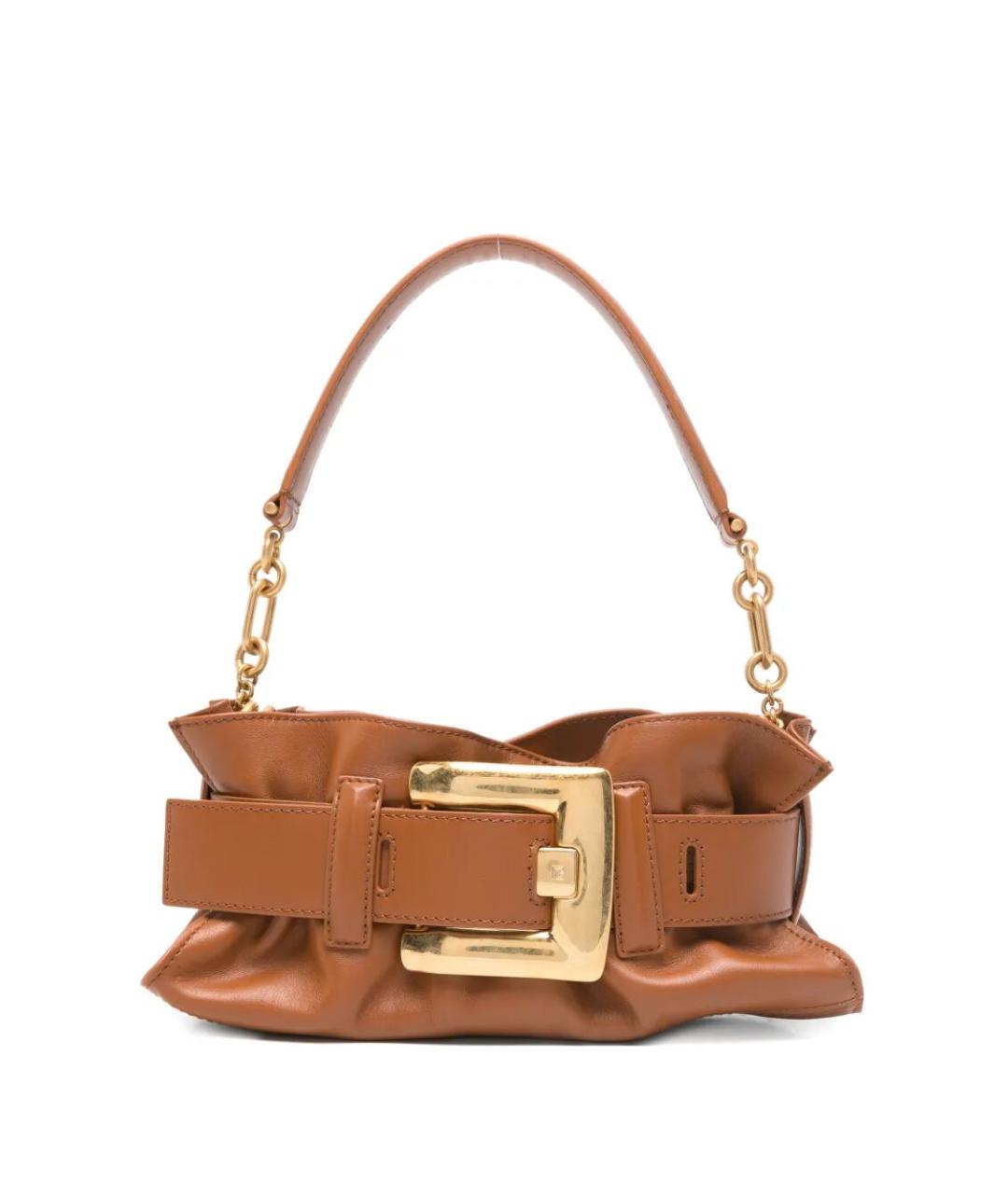 BALMAIN Коричневая кожаная сумка с короткими ручками, фото 1