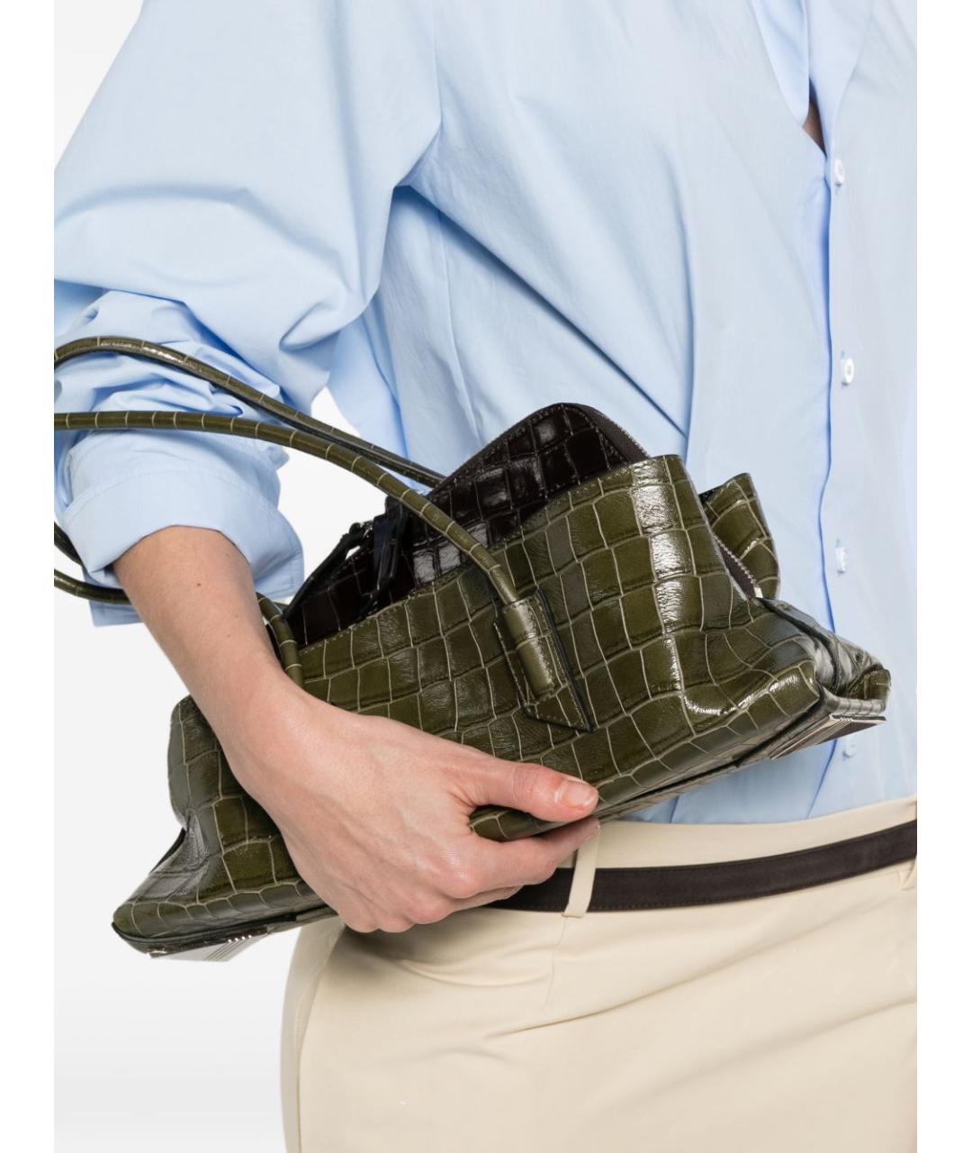 THE ATTICO Зеленая кожаная сумка с короткими ручками, фото 2