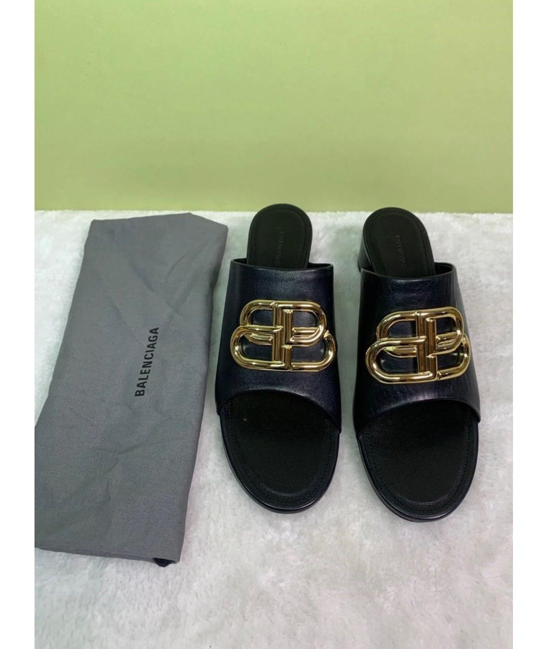 BALENCIAGA Черные кожаные мюли, фото 2