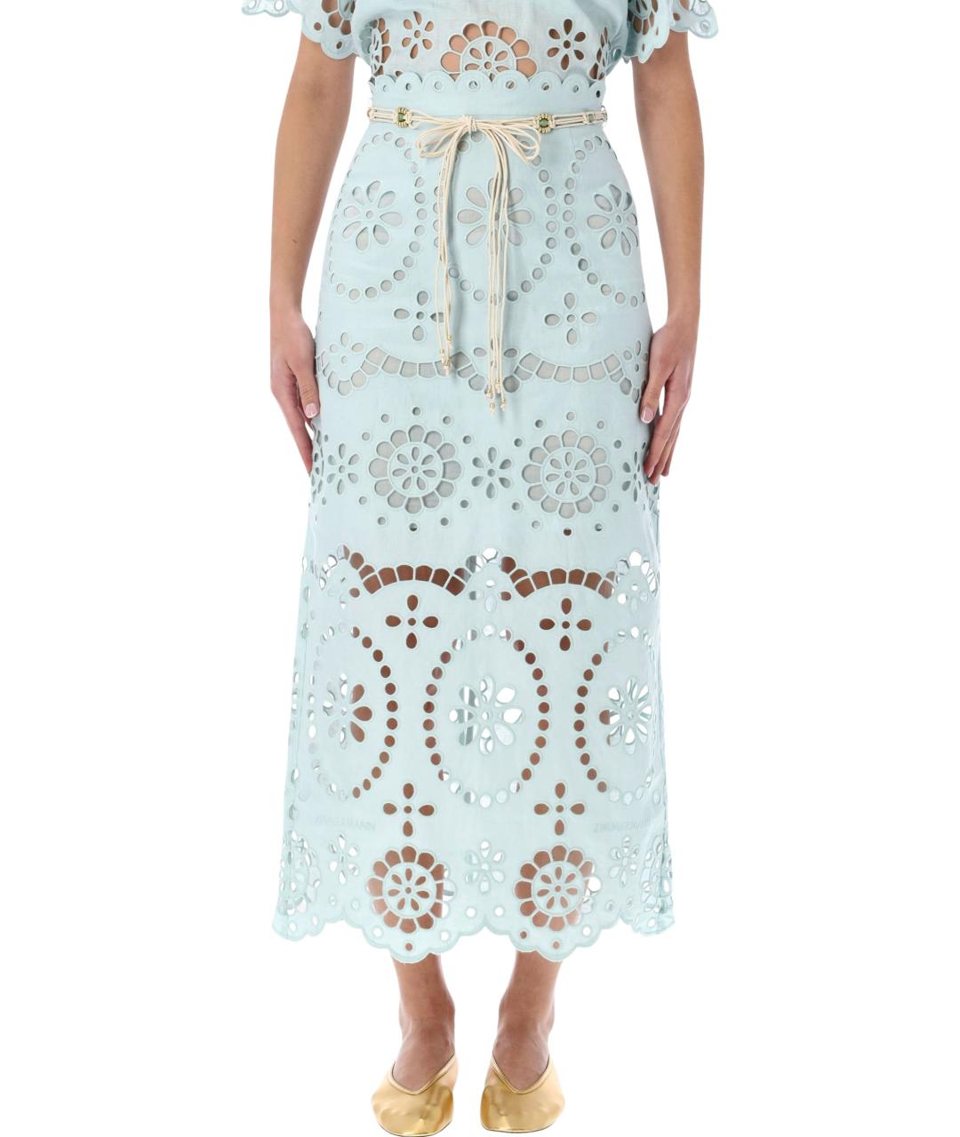 ZIMMERMANN Голубая льняная юбка миди, фото 1