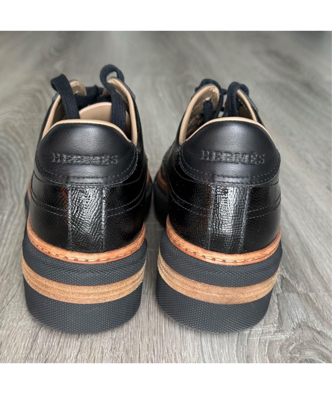 HERMES Черные кожаные кеды, фото 4